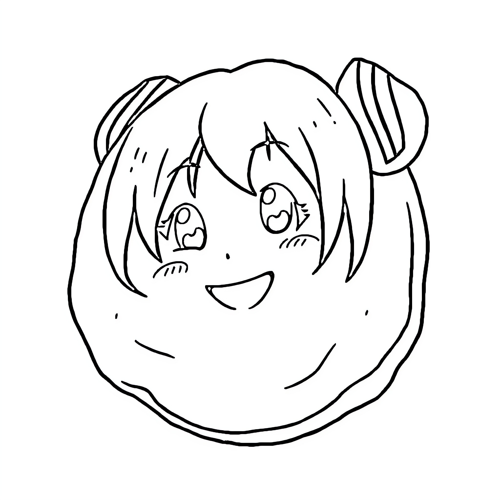 Hatsune Miku's cheerful expression Coloring Page (free black-and-white line drawing printable PDF for all, from beginners to advanced learners, including children, teens, adults, and seniors)