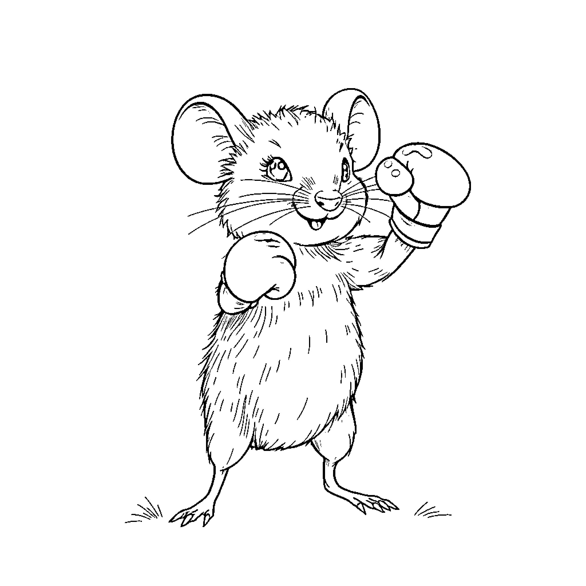 Mouse character with joyful expression Coloring Page (free black-and-white line drawing printable PDF for all, from beginners to advanced learners, including children, teens, adults, and seniors)