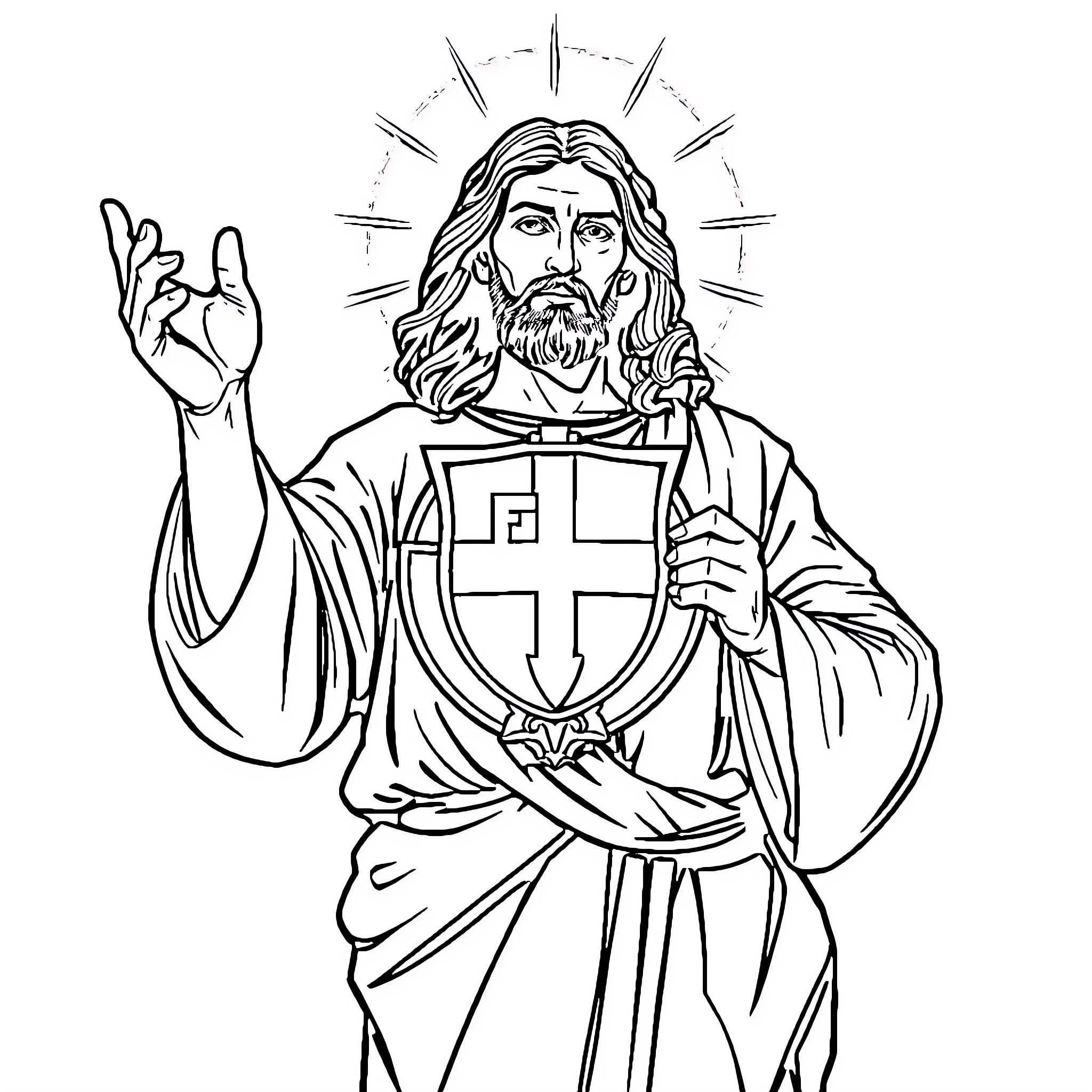 Feyenoord's Savior Symbolically Portrayed Coloring Page (free black-and-white line drawing printable PDF for all, from beginners to advanced learners, including children, teens, adults, and seniors)