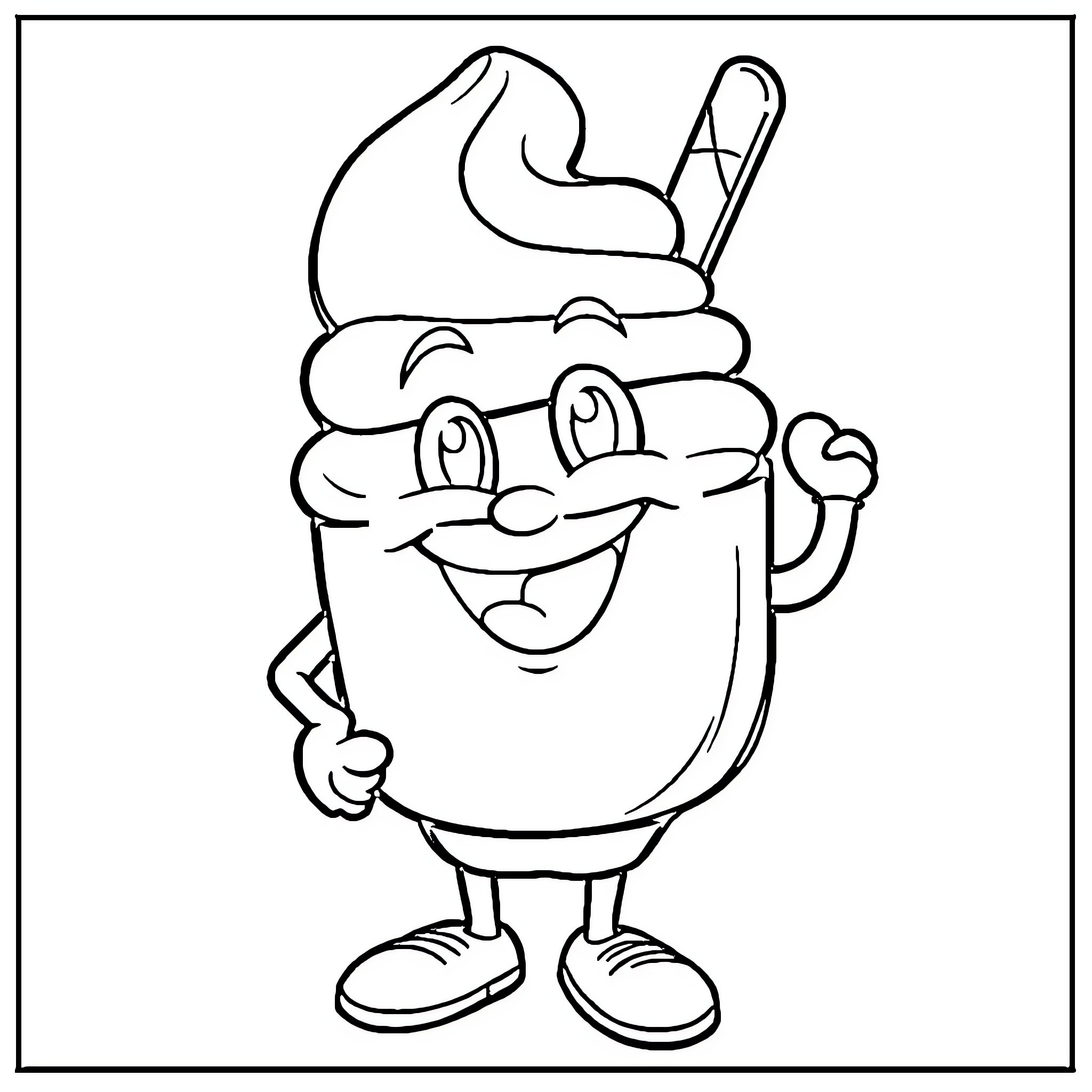 Scoopie's Friendly Expression Coloring Page (free black-and-white line drawing printable PDF for all, from beginners to advanced learners, including children, teens, adults, and seniors)
