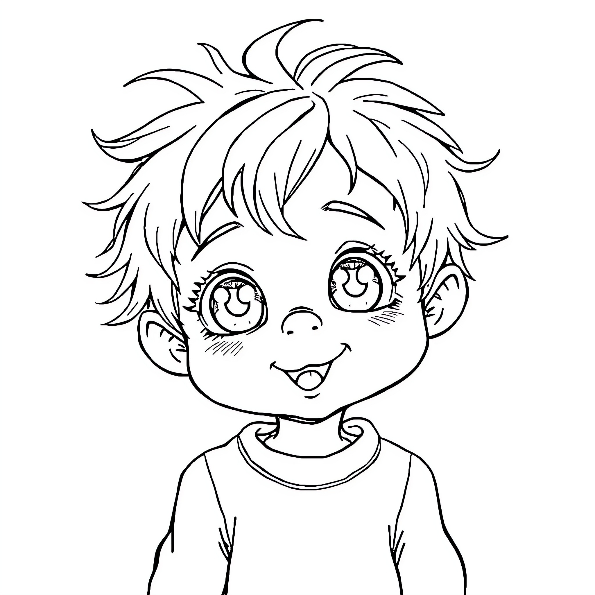 Tatti Cheerful Young Boy Smiling Coloring Page (free black-and-white line drawing printable PDF for all, from beginners to advanced learners, including children, teens, adults, and seniors)