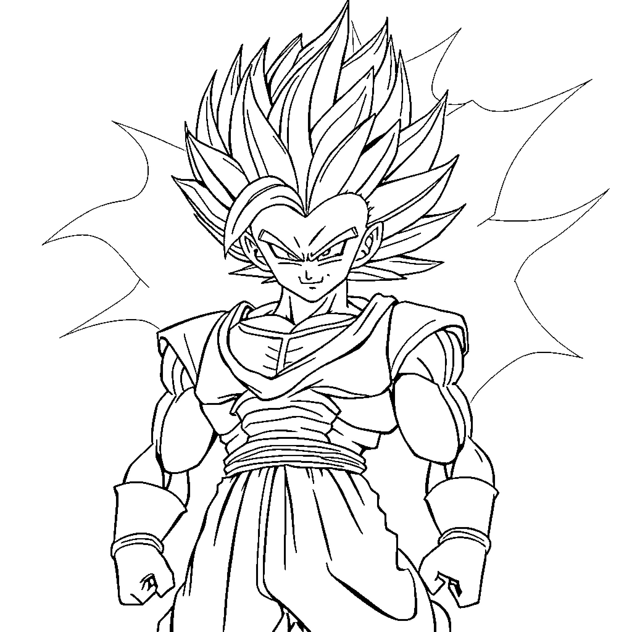 Vegeta as a Fierce Warrior with Spiky Hair Coloring Page (free black-and-white line drawing printable PDF for all, from beginners to advanced learners, including children, teens, adults, and seniors)