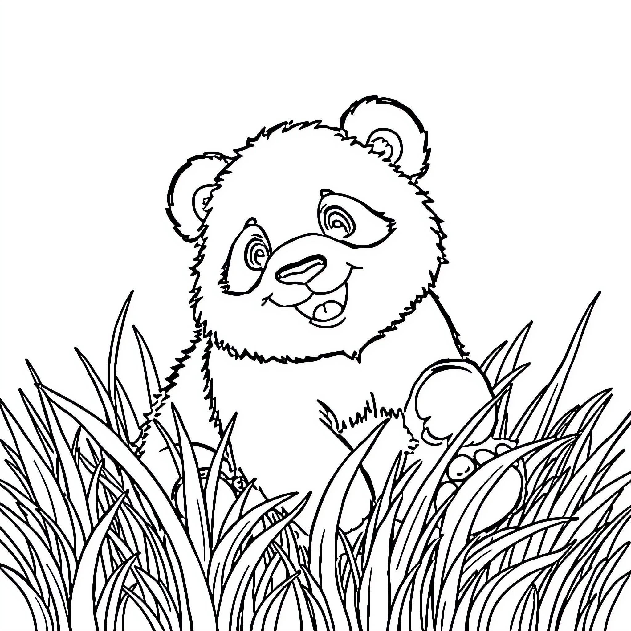 Panda peeking through tall grass Coloring Page (free black-and-white line drawing printable PDF for all, from beginners to advanced learners, including children, teens, adults, and seniors)