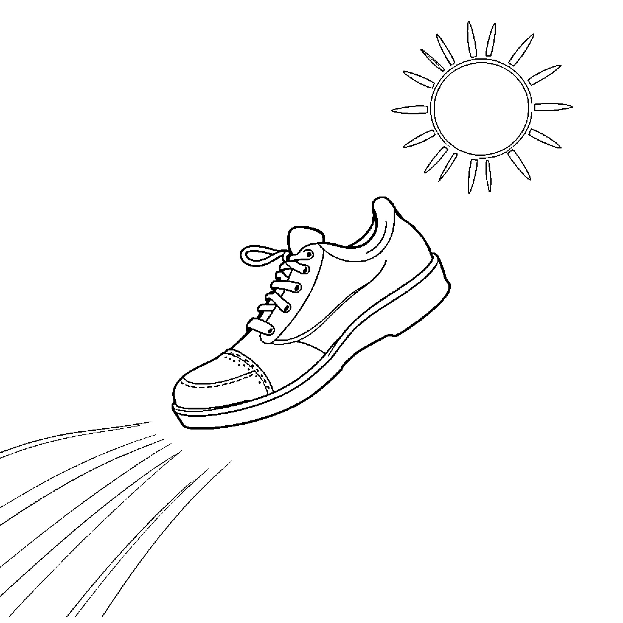 Shoe taking off in the sunny outdoors Coloring Page (free black-and-white line drawing printable PDF for all, from beginners to advanced learners, including children, teens, adults, and seniors)