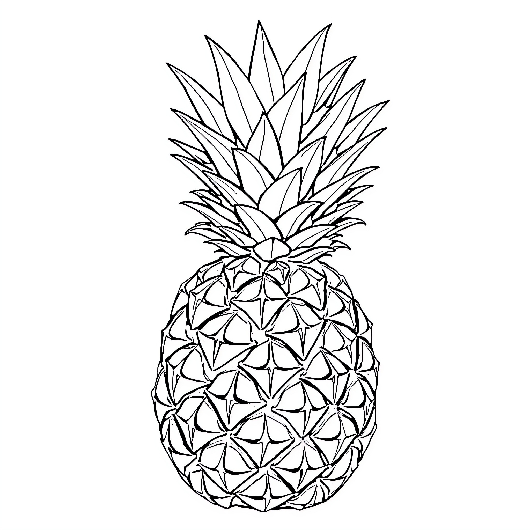 Pineapple in black and white geometric design Coloring Page (free black-and-white line drawing printable PDF for all, from beginners to advanced learners, including children, teens, adults, and seniors)