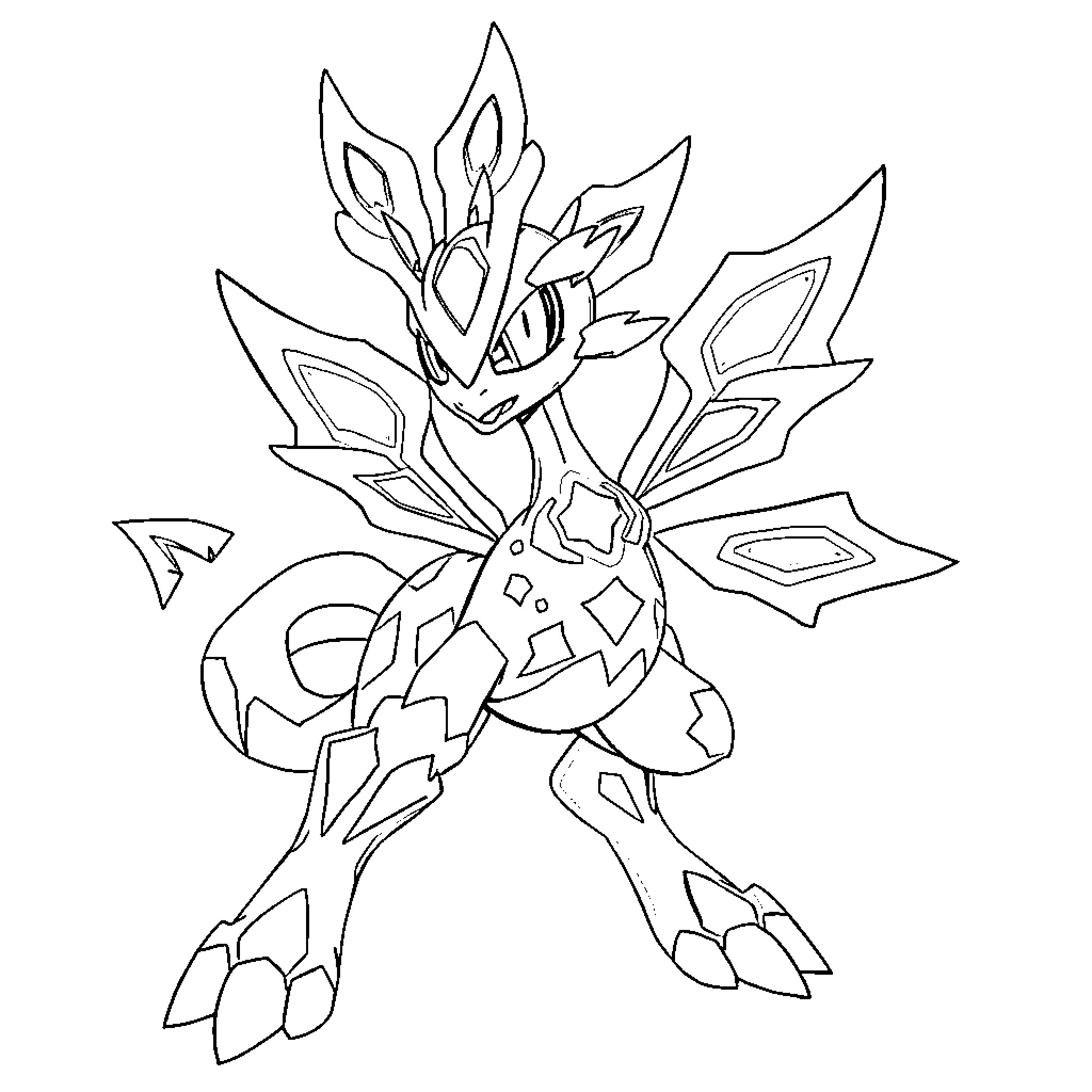 Auroramon in a dynamic fighting stance Coloring Page (free black-and-white line drawing printable PDF for all, from beginners to advanced learners, including children, teens, adults, and seniors)