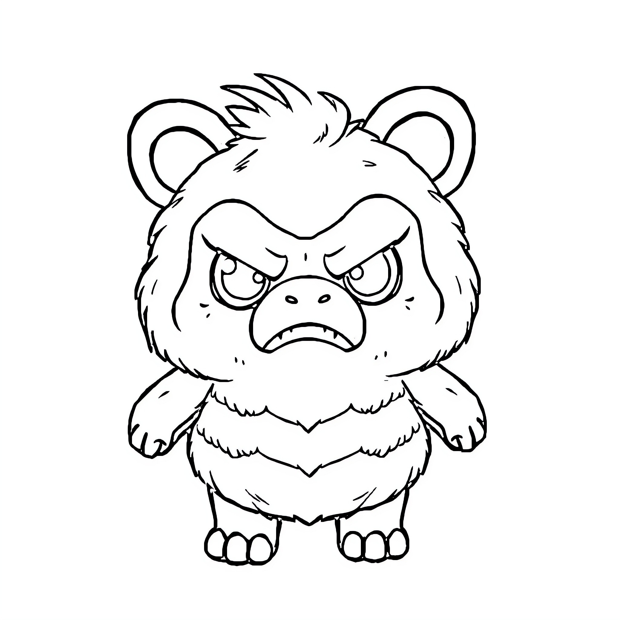 Labubu's Grumpy Furry Creature Coloring Page (free black-and-white line drawing printable PDF for all, from beginners to advanced learners, including children, teens, adults, and seniors)