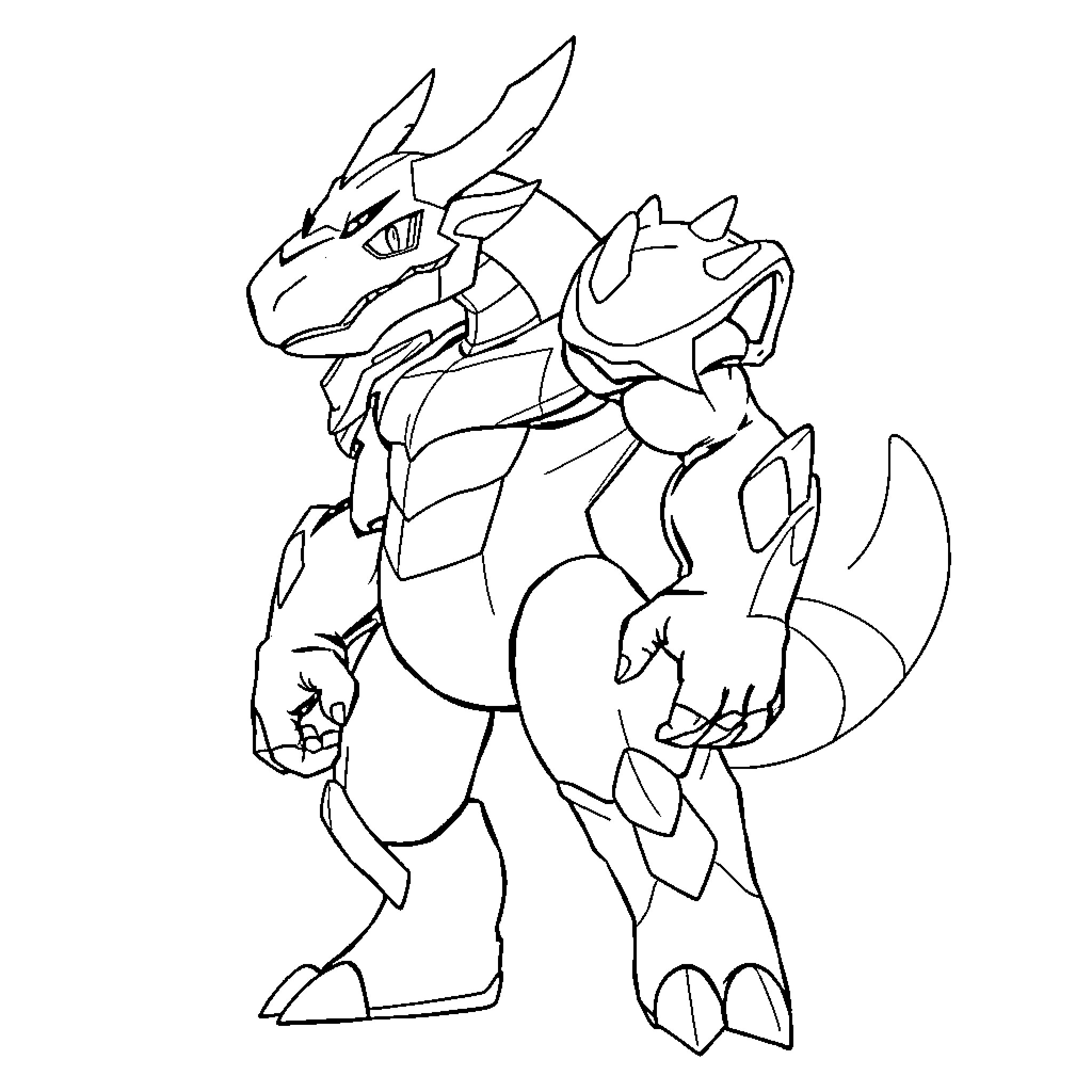 Pokémon Warrior Dragon Attacking Pose Coloring Page (free black-and-white line drawing printable PDF for all, from beginners to advanced learners, including children, teens, adults, and seniors)