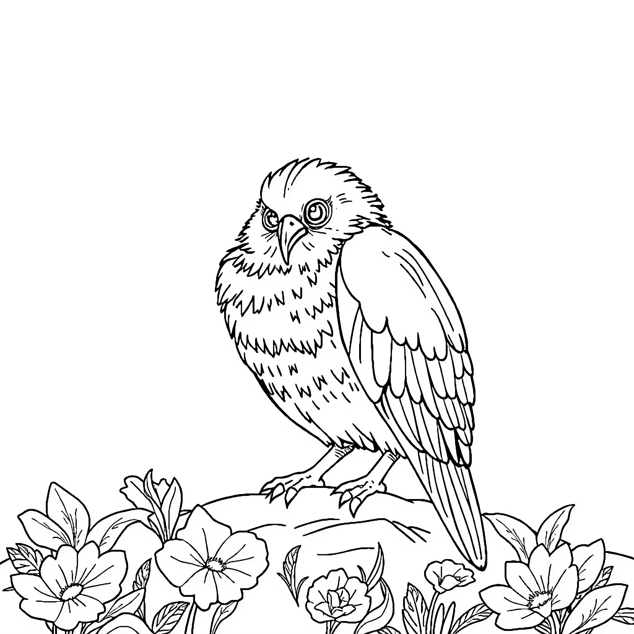 Kaaba with birds and flowers Coloring Page (free black-and-white line drawing printable PDF for all, from beginners to advanced learners, including children, teens, adults, and seniors)
