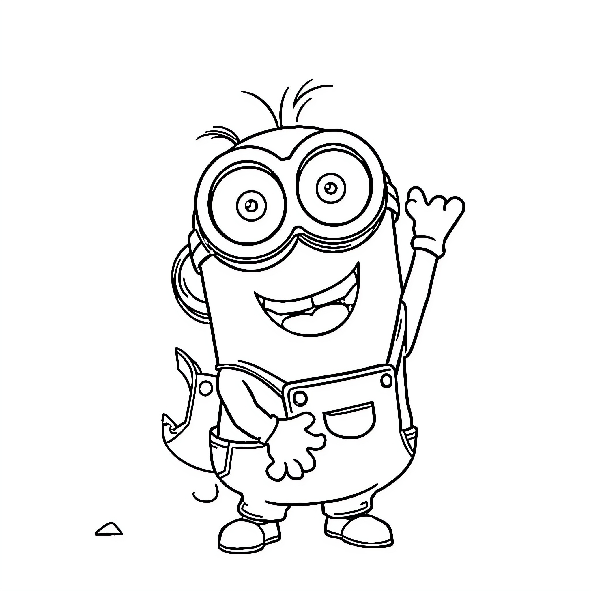 Minion making a silly gesture Coloring Page (free black-and-white line drawing printable PDF for all, from beginners to advanced learners, including children, teens, adults, and seniors)