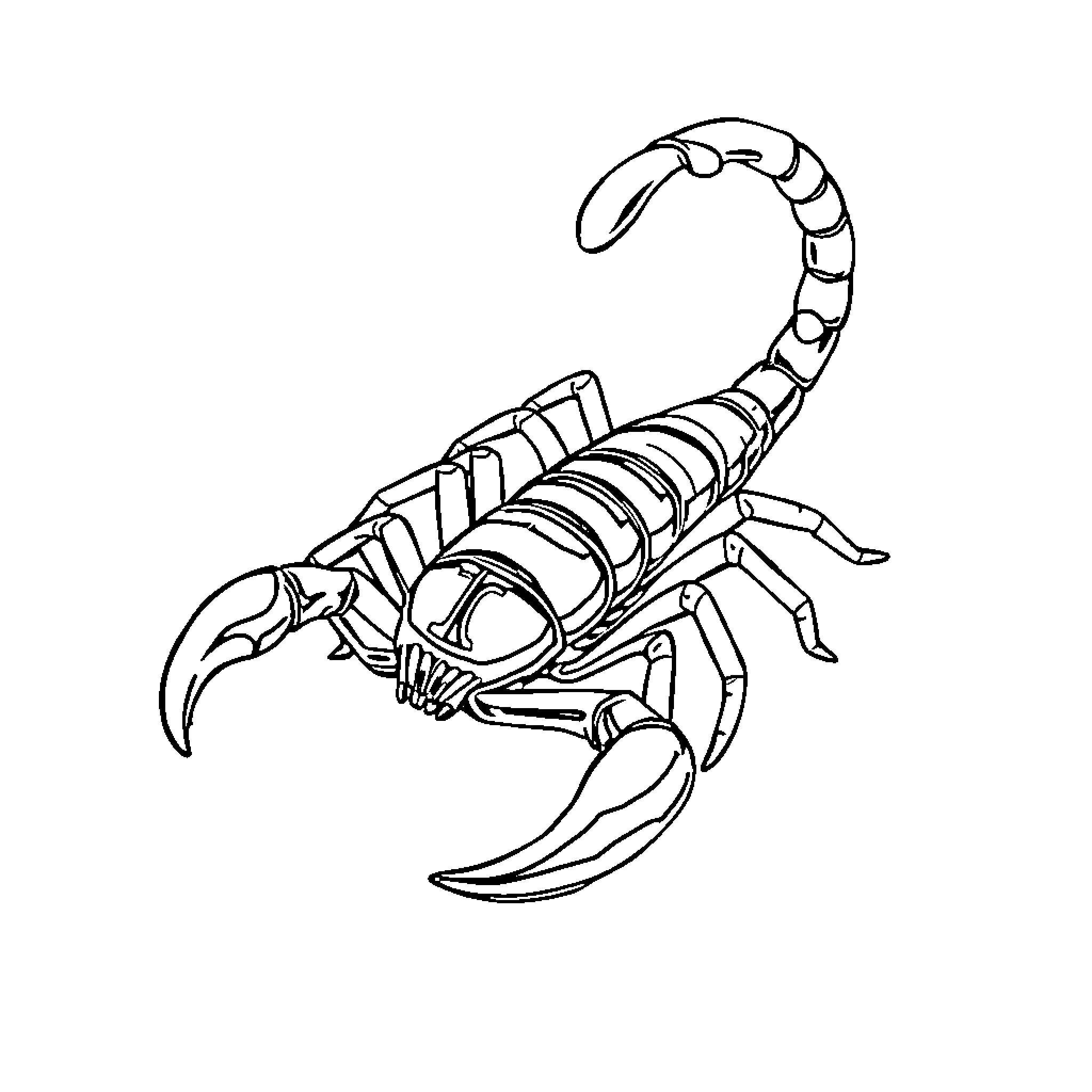 Scorpion with striking pose and distinctive features Coloring Page (free black-and-white line drawing printable PDF for all, from beginners to advanced learners, including children, teens, adults, and seniors)