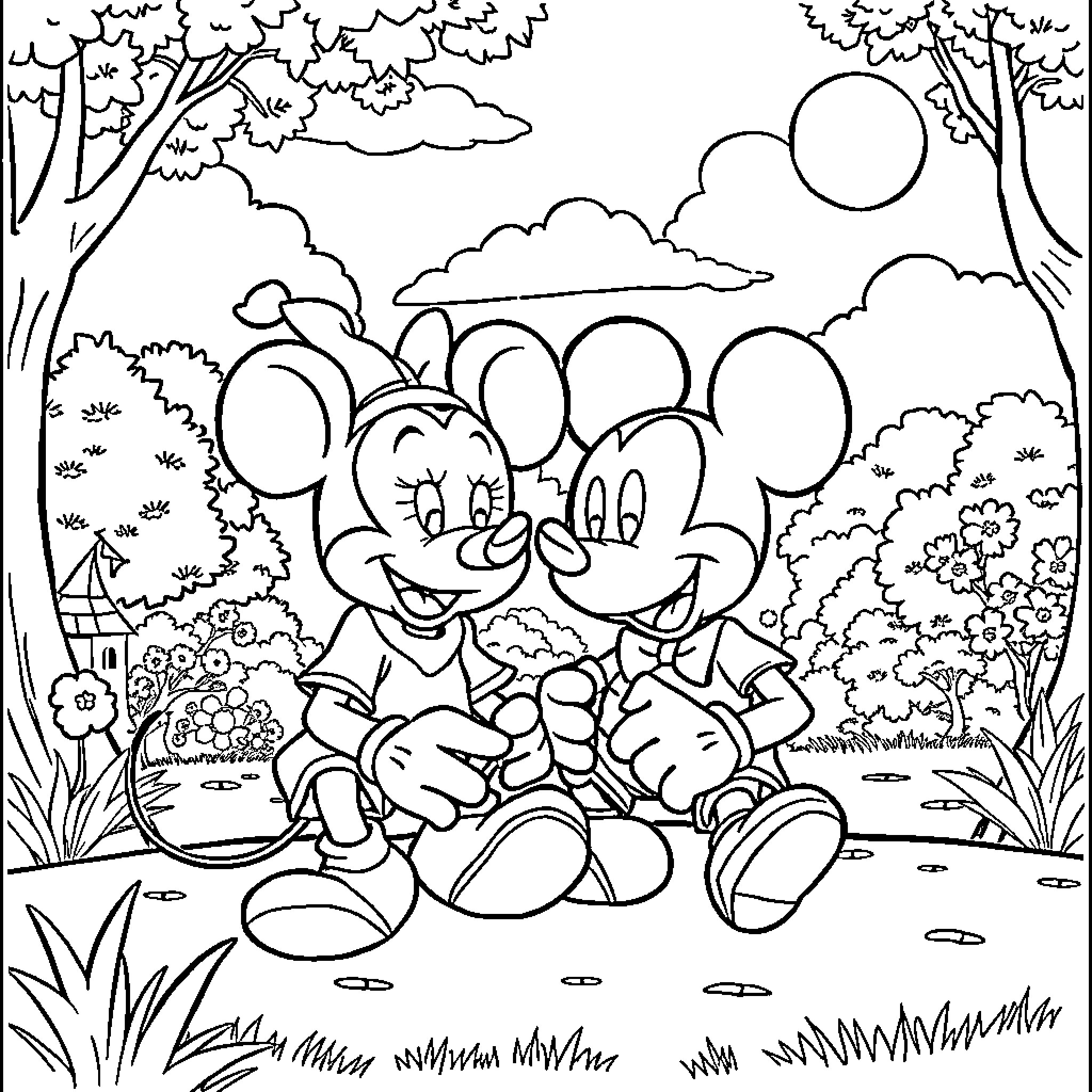 Bluey's Adventures in the Enchanted Forest Coloring Page (free black-and-white line drawing printable PDF for all, from beginners to advanced learners, including children, teens, adults, and seniors)