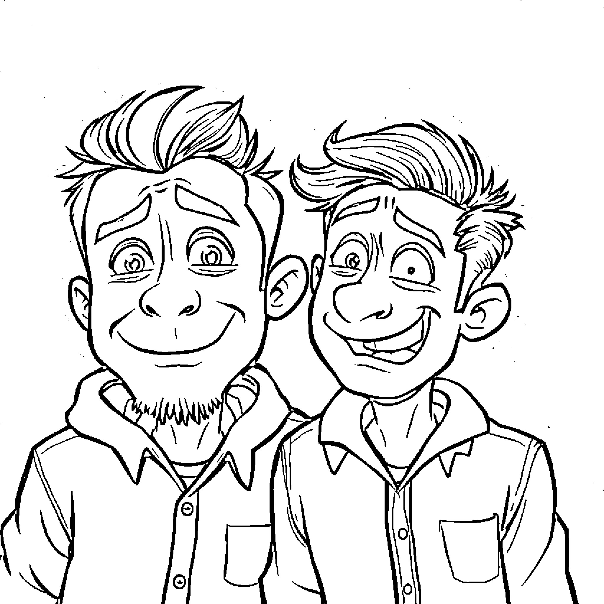 Lanky Box characters posing with happy expressions Coloring Page (free black-and-white line drawing printable PDF for all, from beginners to advanced learners, including children, teens, adults, and seniors)