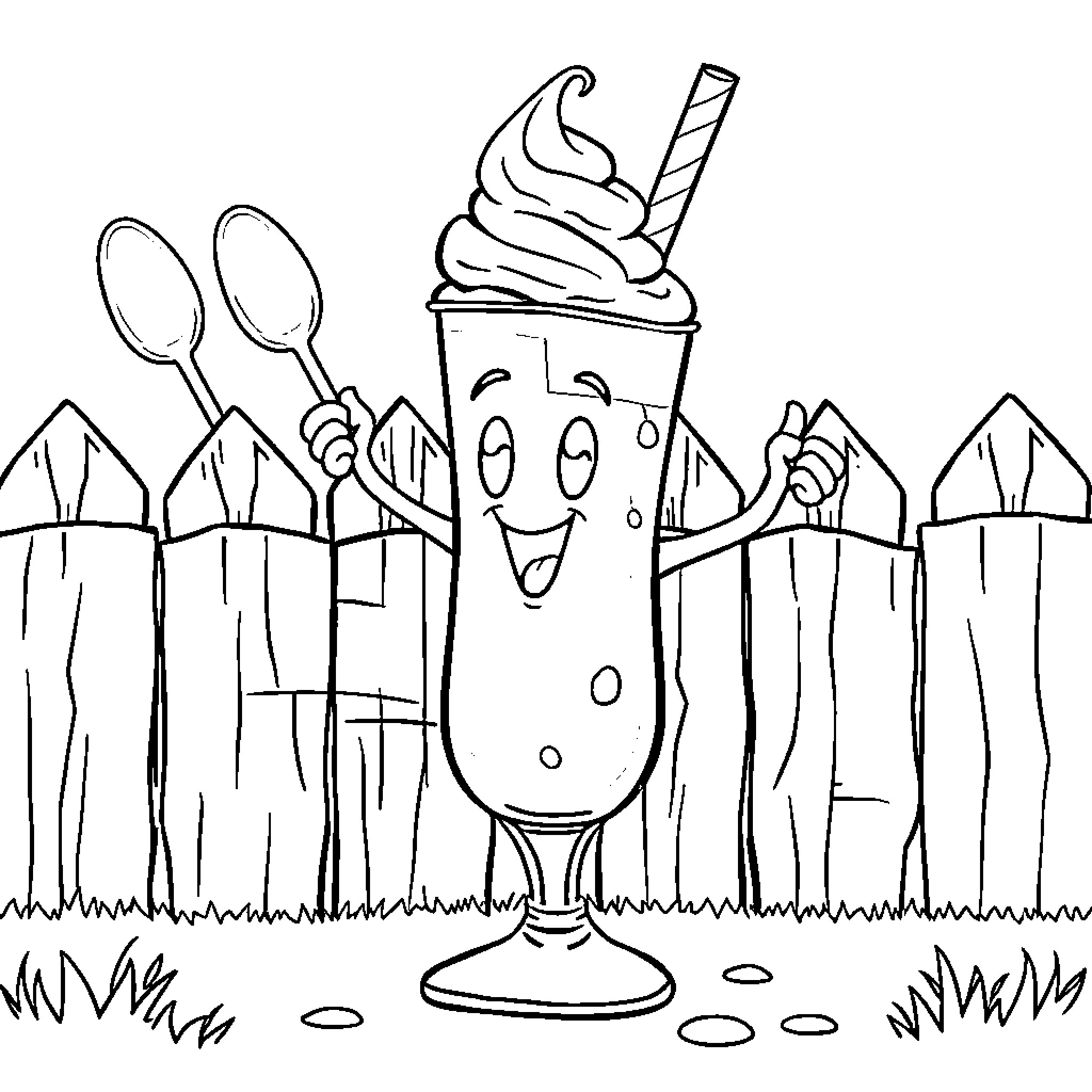 Milkshake Enjoying a Sunny Day Outdoors Coloring Page (free black-and-white line drawing printable PDF for all, from beginners to advanced learners, including children, teens, adults, and seniors)