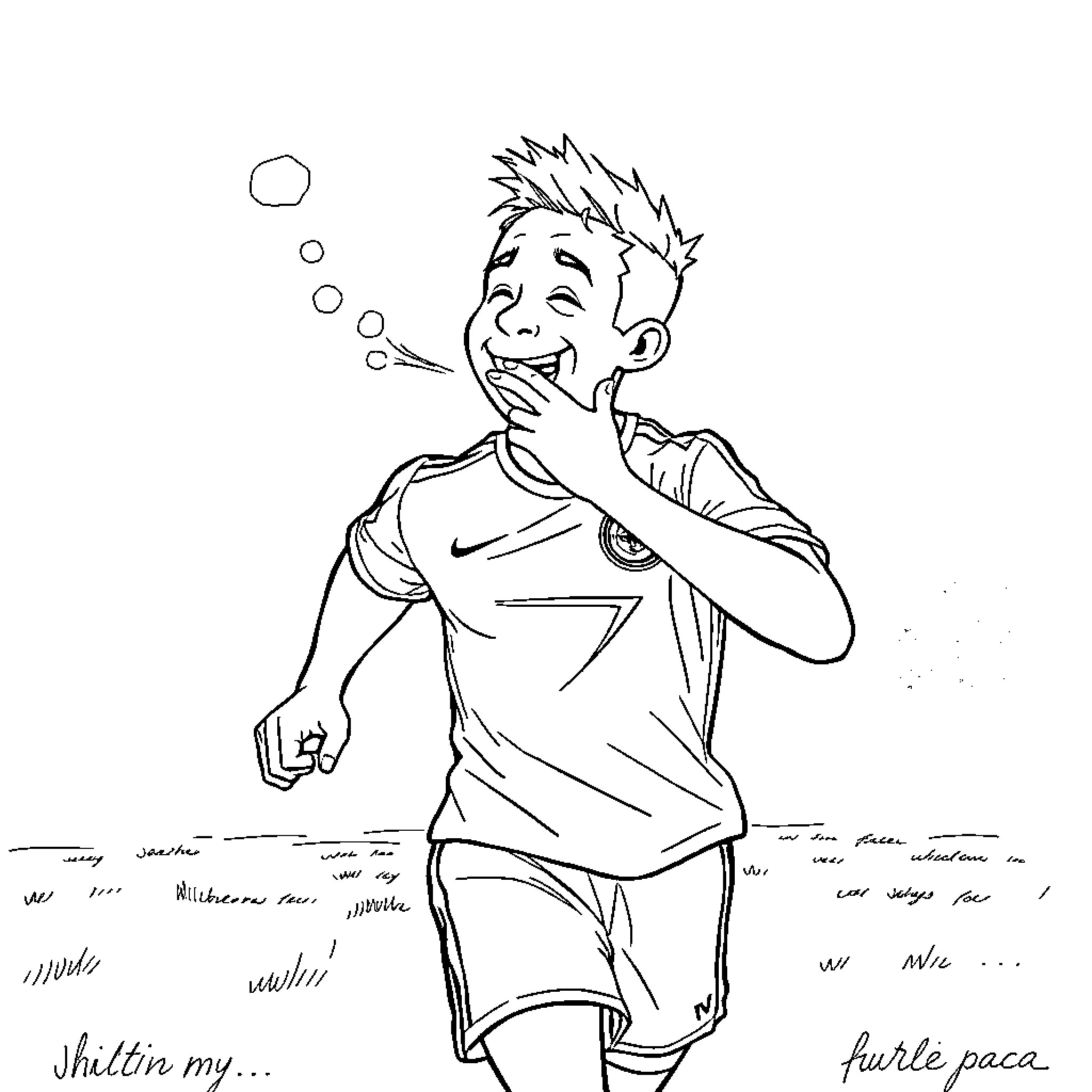 Soccer Player Blowing Bubble Gum and Running Coloring Page (free black-and-white line drawing printable PDF for all, from beginners to advanced learners, including children, teens, adults, and seniors)