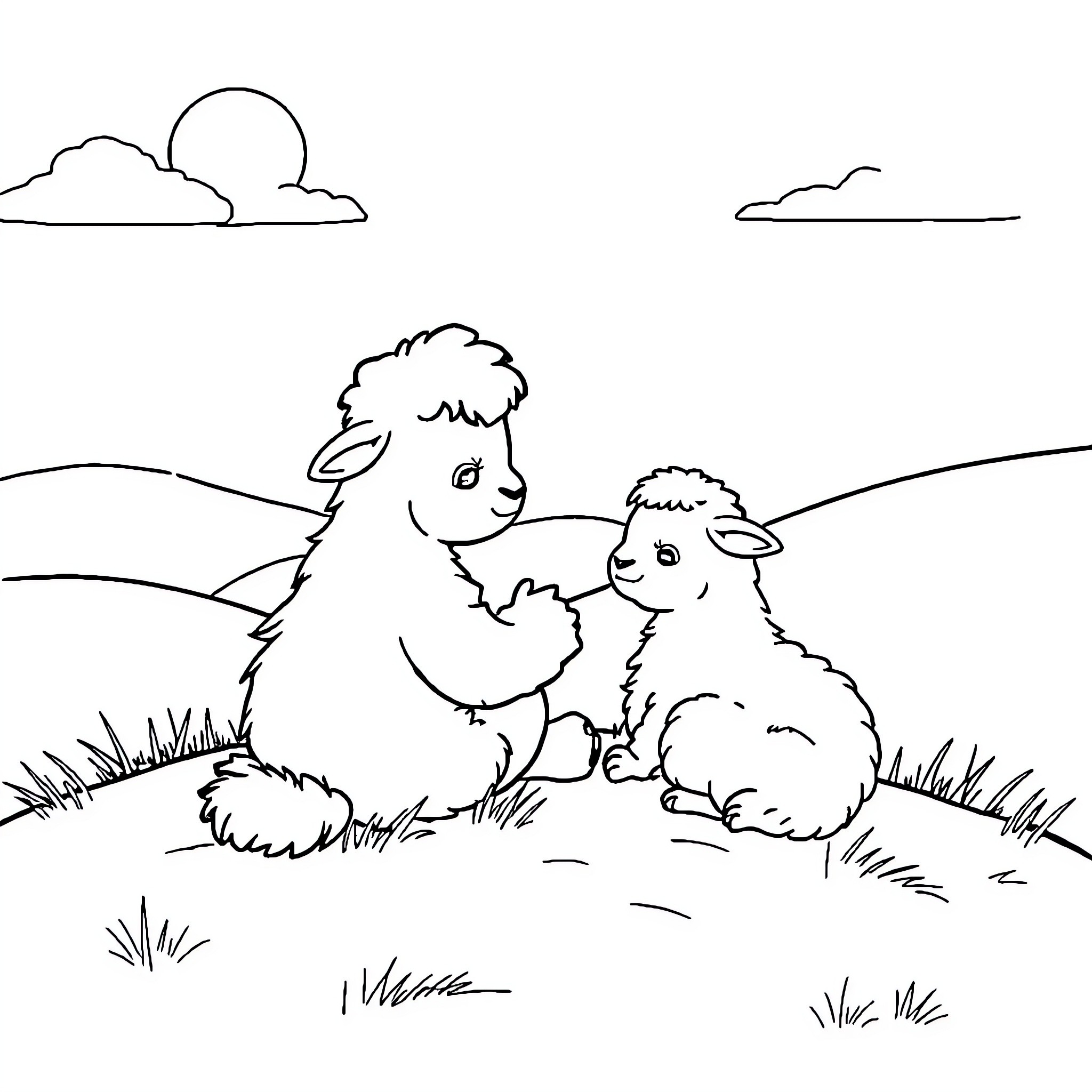 Moses Leads His Sheep Through the Pasture Coloring Page (free black-and-white line drawing printable PDF for all, from beginners to advanced learners, including children, teens, adults, and seniors)