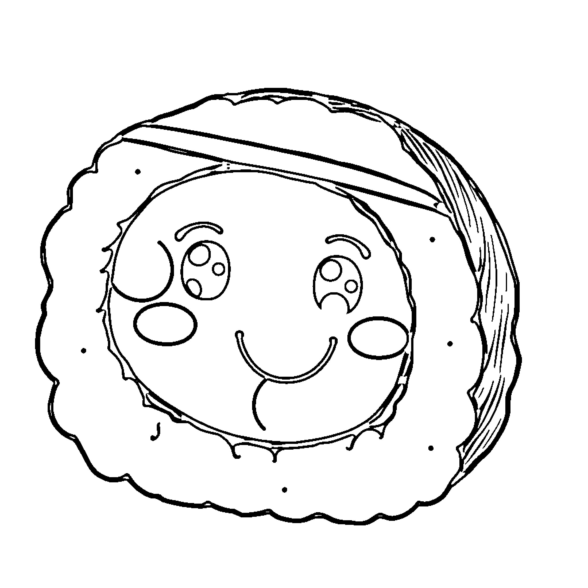 Sushi with cheerful expression Coloring Page (free black-and-white line drawing printable PDF for all, from beginners to advanced learners, including children, teens, adults, and seniors)