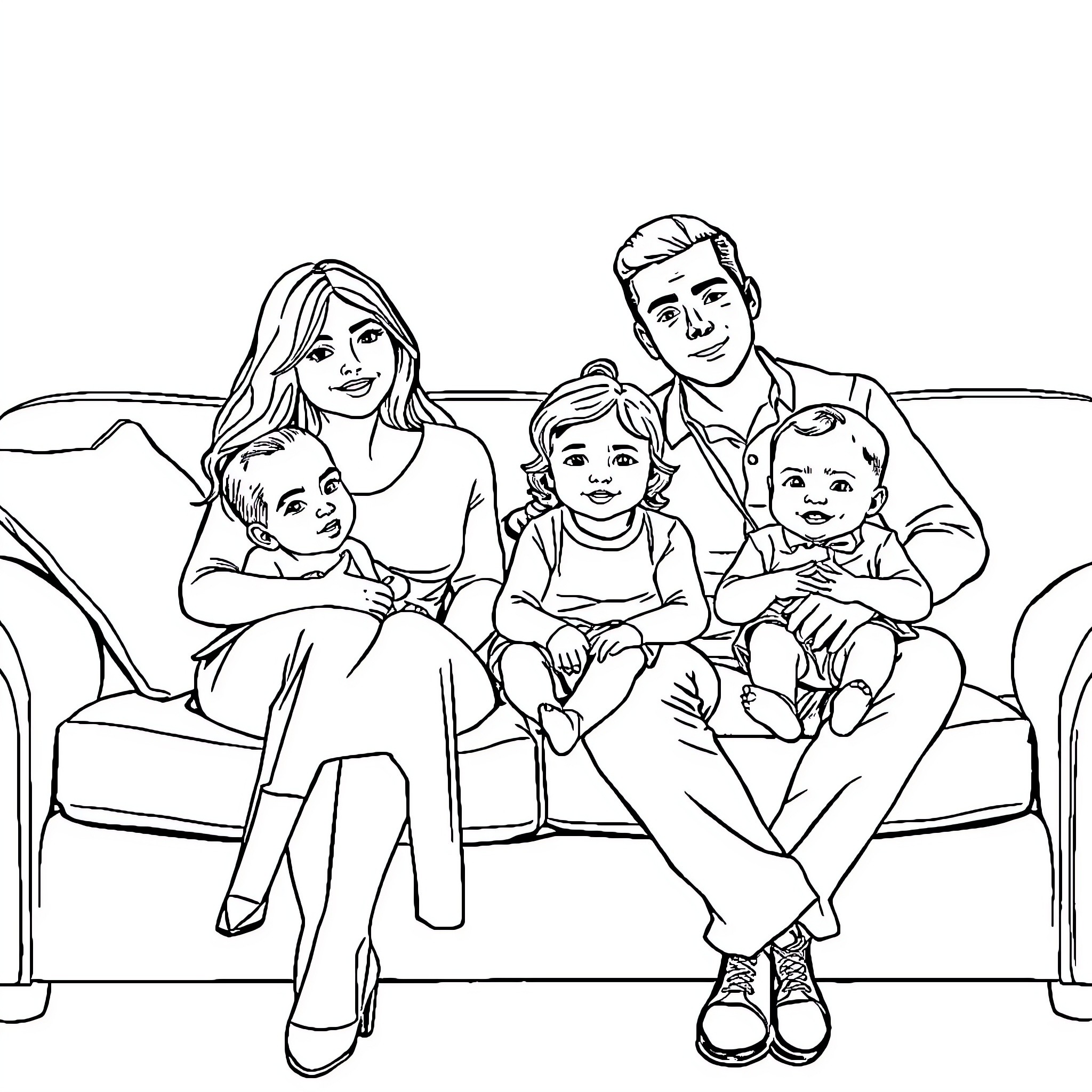 Family Enjoying Quality Time Together Coloring Page (free black-and-white line drawing printable PDF for all, from beginners to advanced learners, including children, teens, adults, and seniors)