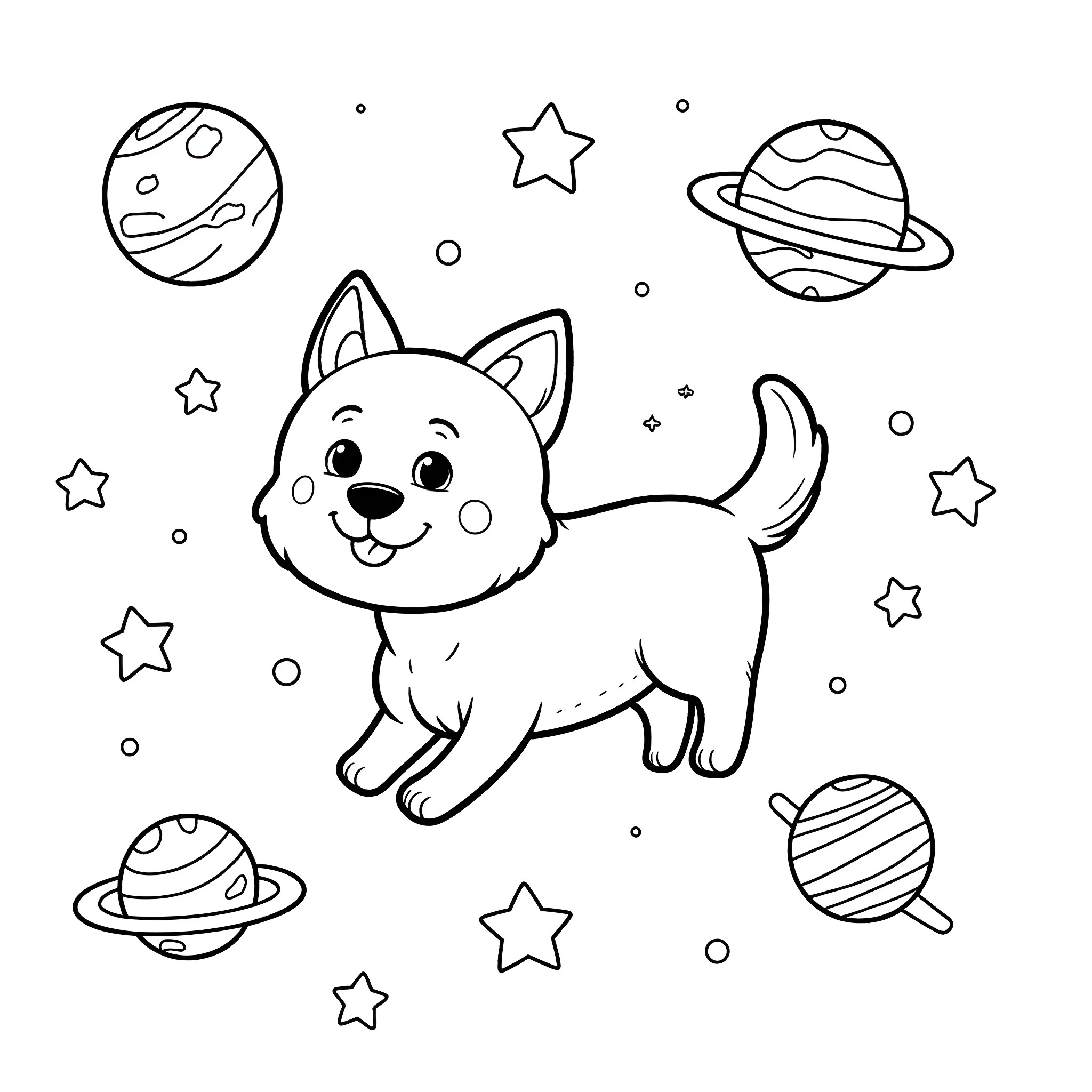 Bluey exploring the space with cute expressions Coloring Page (free black-and-white line drawing printable PDF for all, from beginners to advanced learners, including children, teens, adults, and seniors)