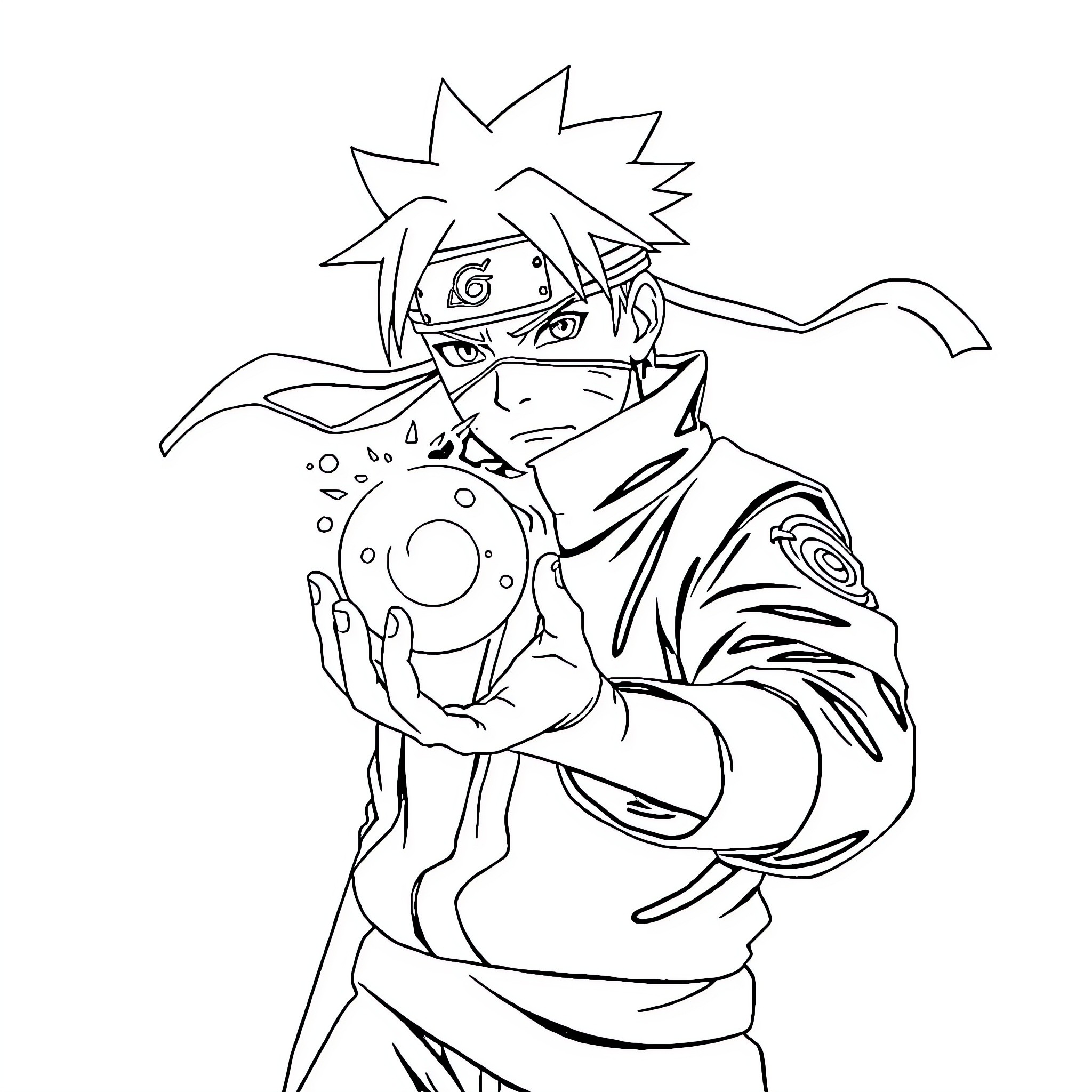 Naruto using powerful ninja techniques Coloring Page (free black-and-white line drawing printable PDF for all, from beginners to advanced learners, including children, teens, adults, and seniors)