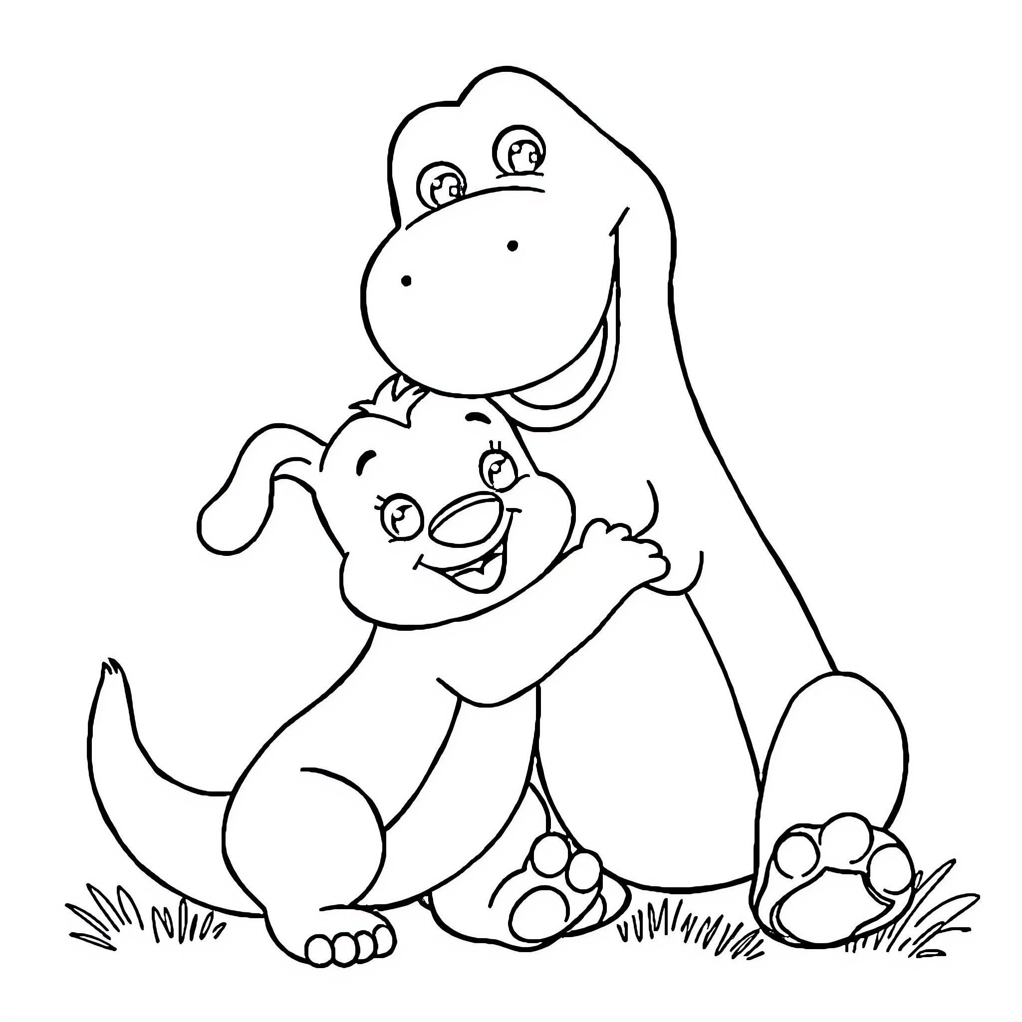 Bluey and Bingo Playing Together Happily Coloring Page (free black-and-white line drawing printable PDF for all, from beginners to advanced learners, including children, teens, adults, and seniors)