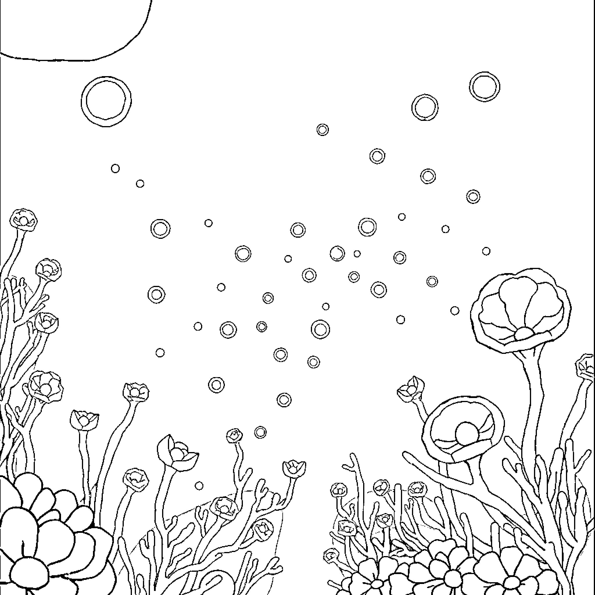Plankton floating in the deep sea Coloring Page (free black-and-white line drawing printable PDF for all, from beginners to advanced learners, including children, teens, adults, and seniors)
