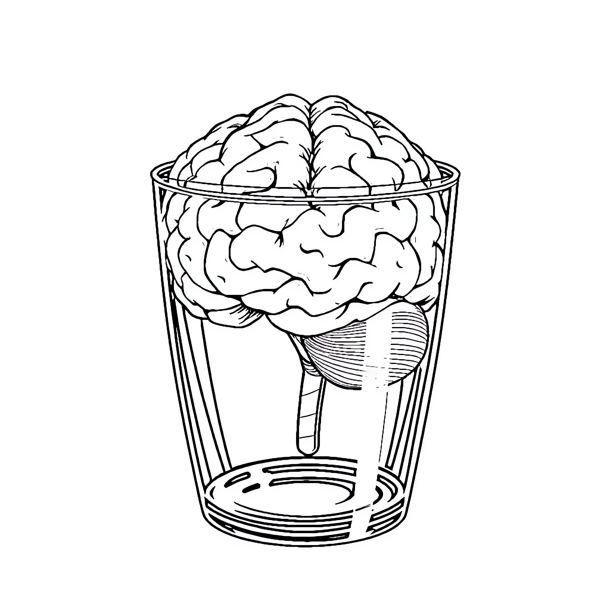 Brain Preserved in Glass Jar Coloring Page (free black-and-white line drawing printable PDF for all, from beginners to advanced learners, including children, teens, adults, and seniors)