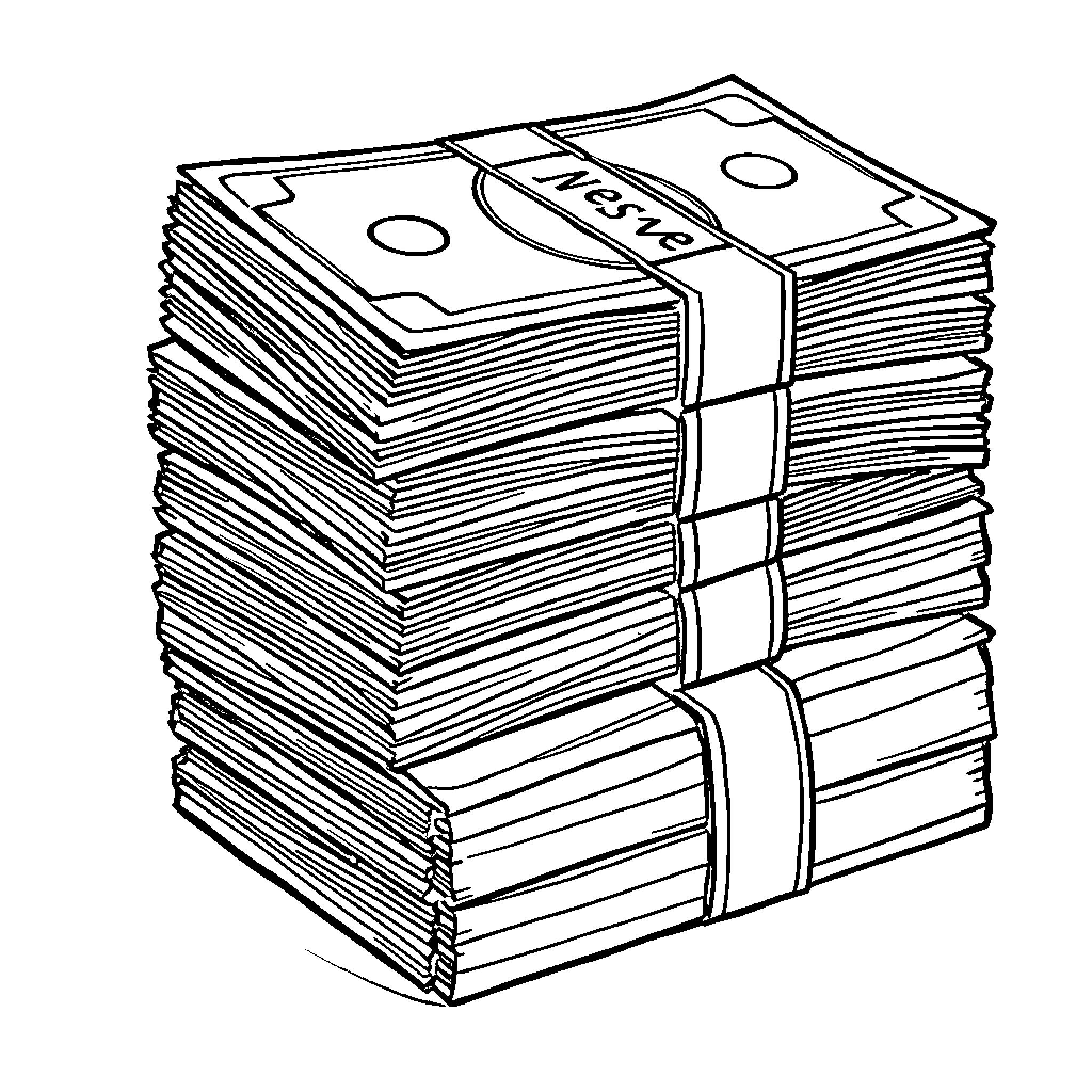 Money Stacked in Bundles Coloring Page (free black-and-white line drawing printable PDF for all, from beginners to advanced learners, including children, teens, adults, and seniors)