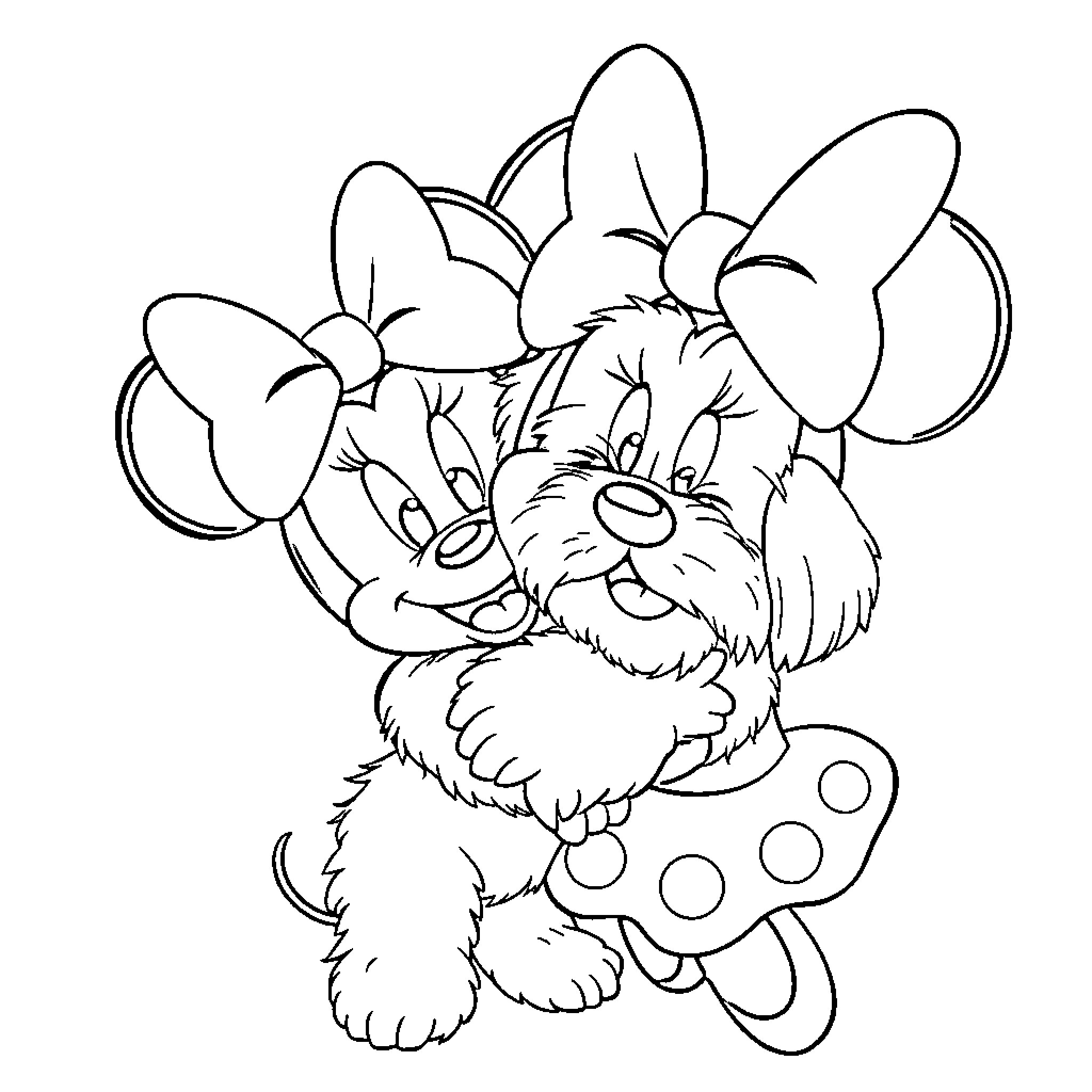 Minnie Mouse in a playful pose Coloring Page (free black-and-white line drawing printable PDF for all, from beginners to advanced learners, including children, teens, adults, and seniors)