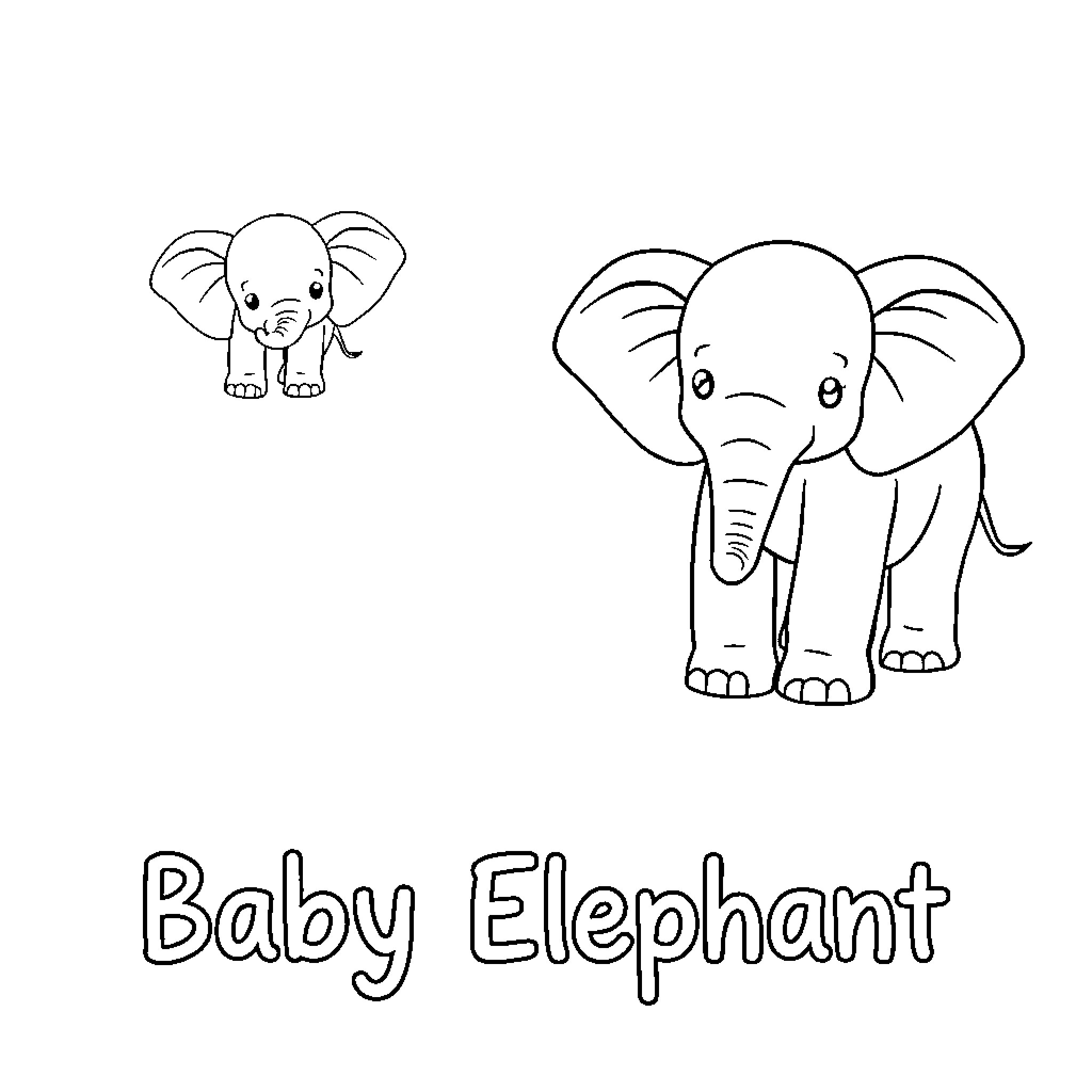 Baby Elephant playing and exploring Coloring Page (free black-and-white line drawing printable PDF for all, from beginners to advanced learners, including children, teens, adults, and seniors)