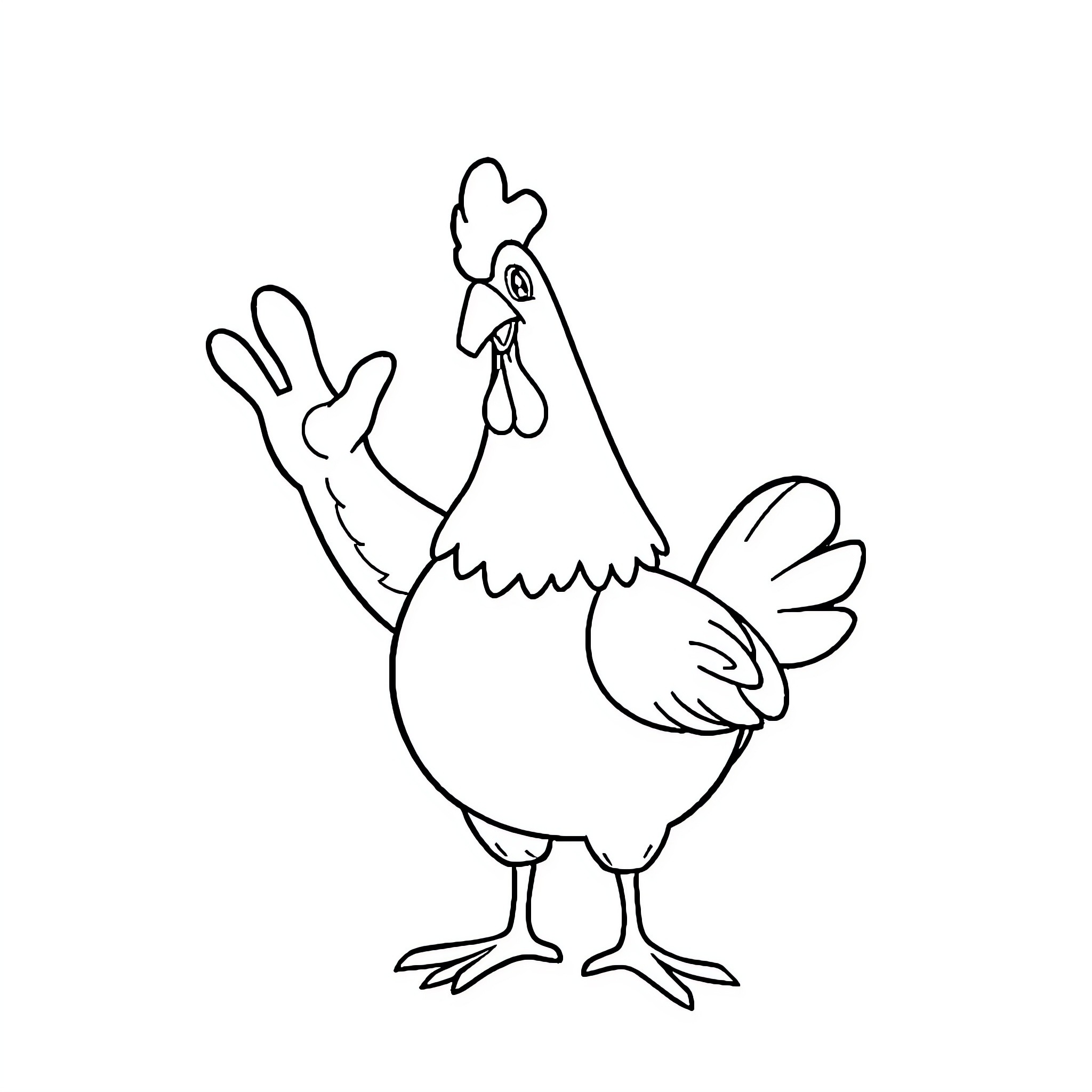 Chicken gesturing happily in a simple illustration Coloring Page (free black-and-white line drawing printable PDF for all, from beginners to advanced learners, including children, teens, adults, and seniors)