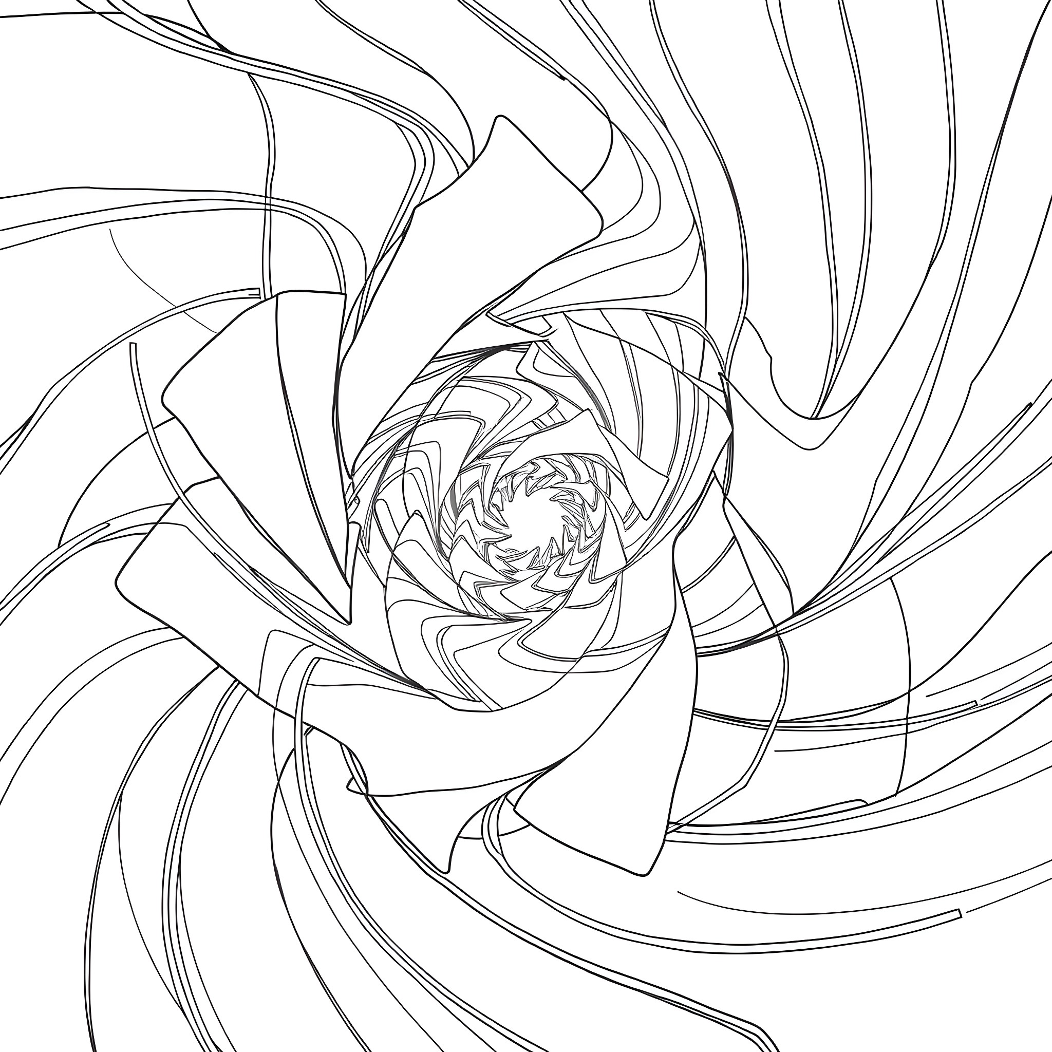 A Whimsical Abstract Spiral Pattern Coloring Page (free black-and-white line drawing printable PDF for all, from beginners to advanced learners, including children, teens, adults, and seniors)