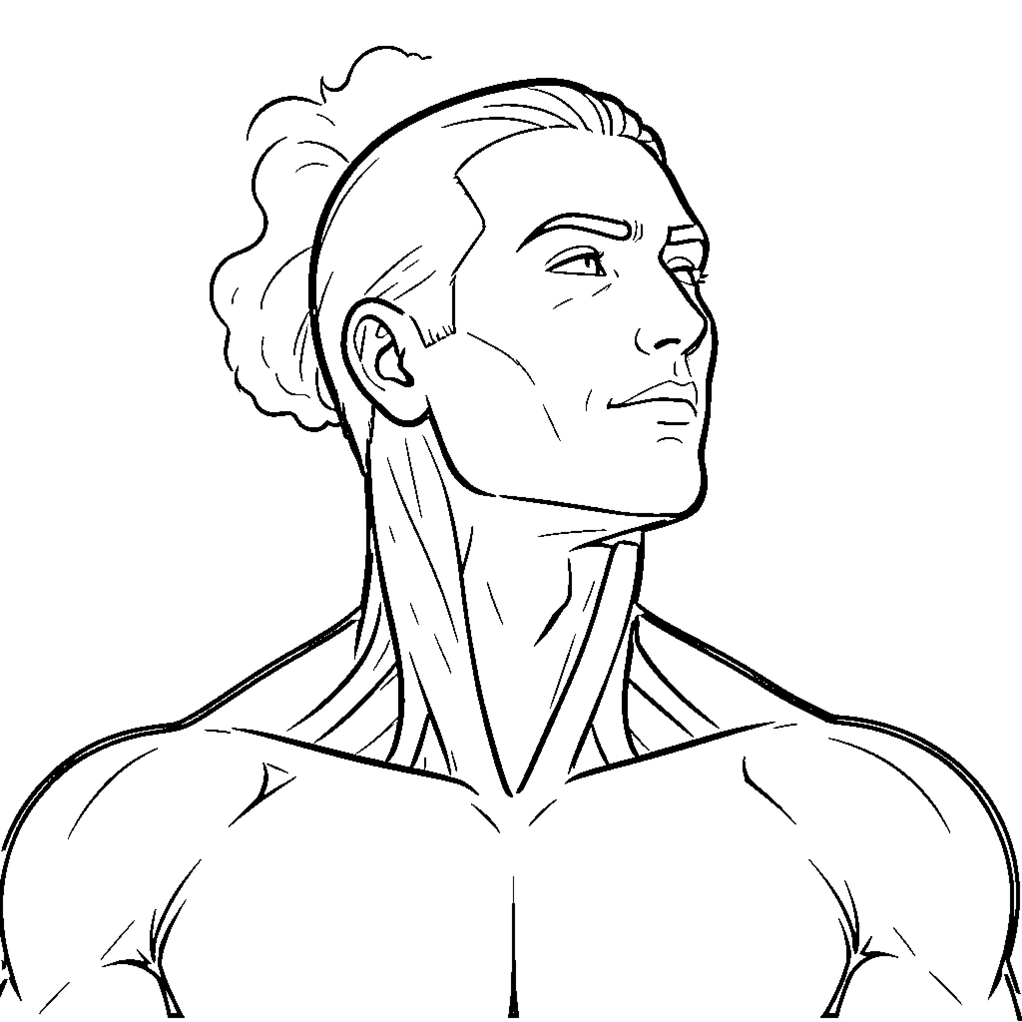 Neck Muscles Anatomy Illustration Coloring Page (free black-and-white line drawing printable PDF for all, from beginners to advanced learners, including children, teens, adults, and seniors)