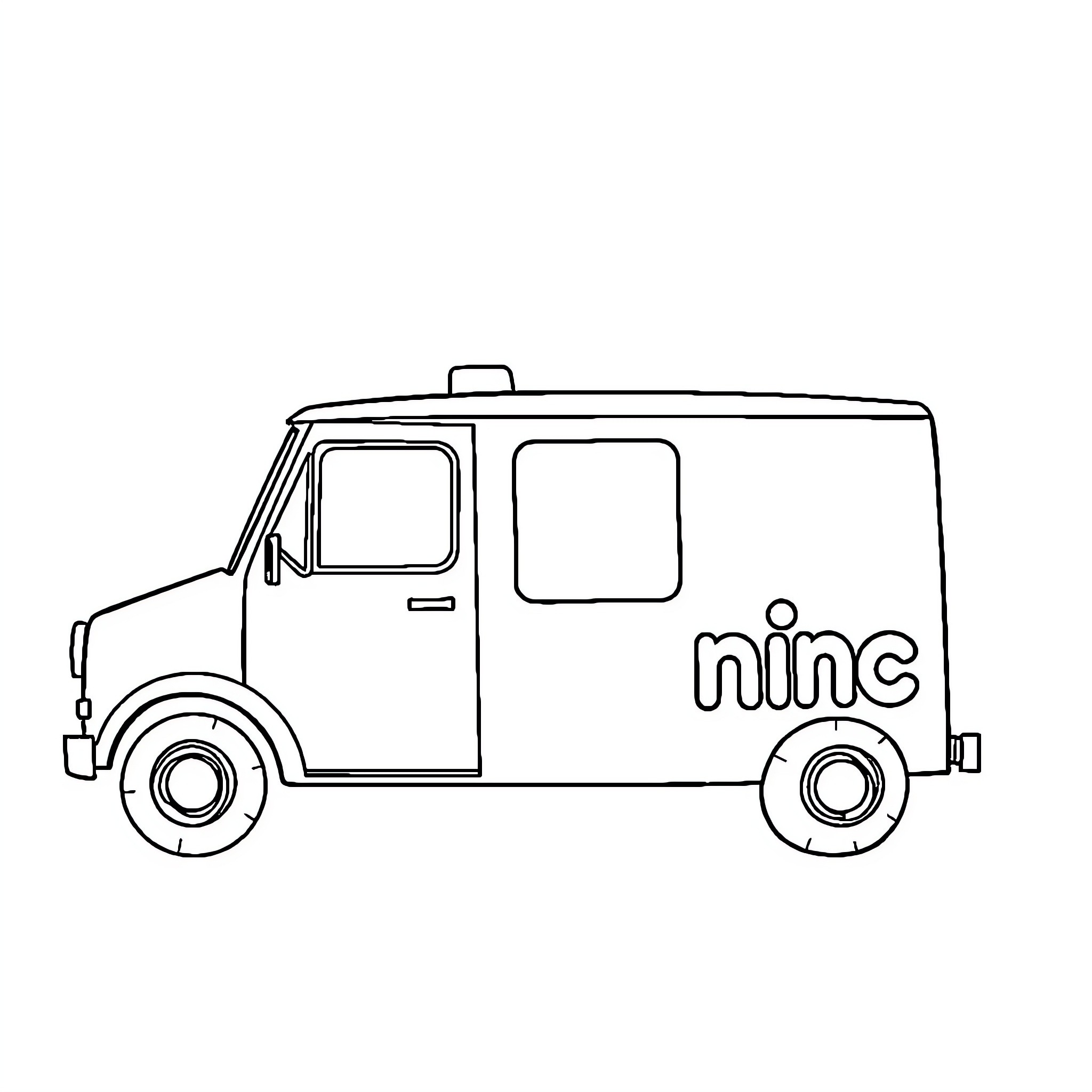Truck delivering goods with 'nine' logo Coloring Page (free black-and-white line drawing printable PDF for all, from beginners to advanced learners, including children, teens, adults, and seniors)