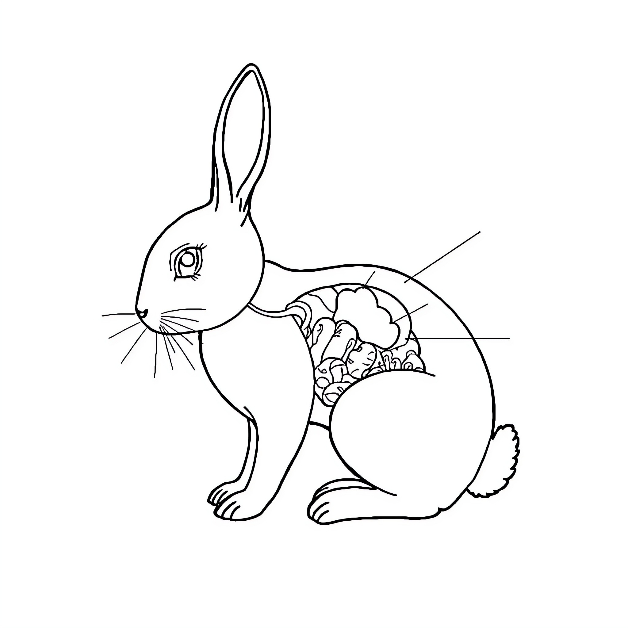 Rabbit exploring its burrow Coloring Page (free black-and-white line drawing printable PDF for all, from beginners to advanced learners, including children, teens, adults, and seniors)