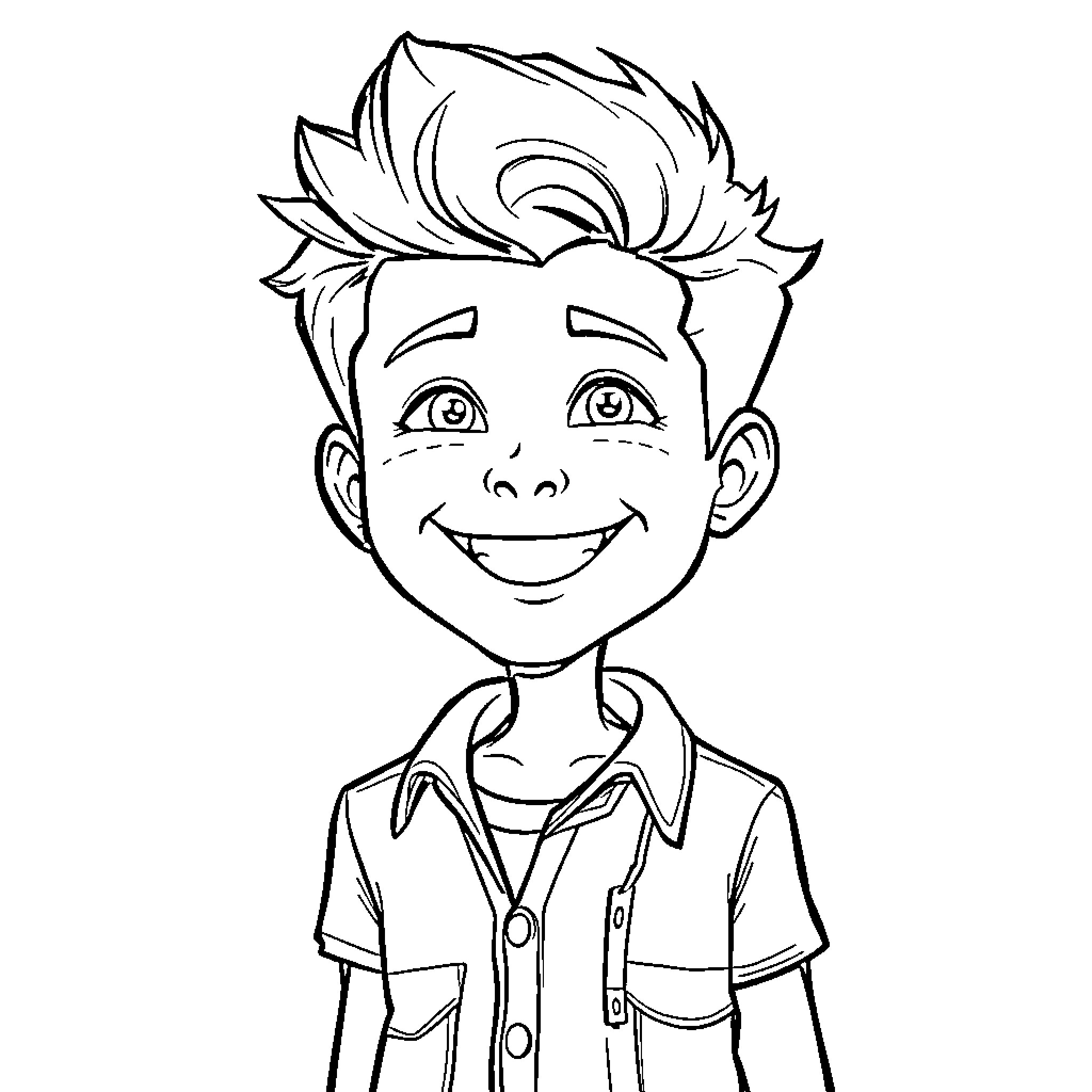 Jackson Alexander Hardy smiling cheerfully in casual outfit Coloring Page (free black-and-white line drawing printable PDF for all, from beginners to advanced learners, including children, teens, adults, and seniors)