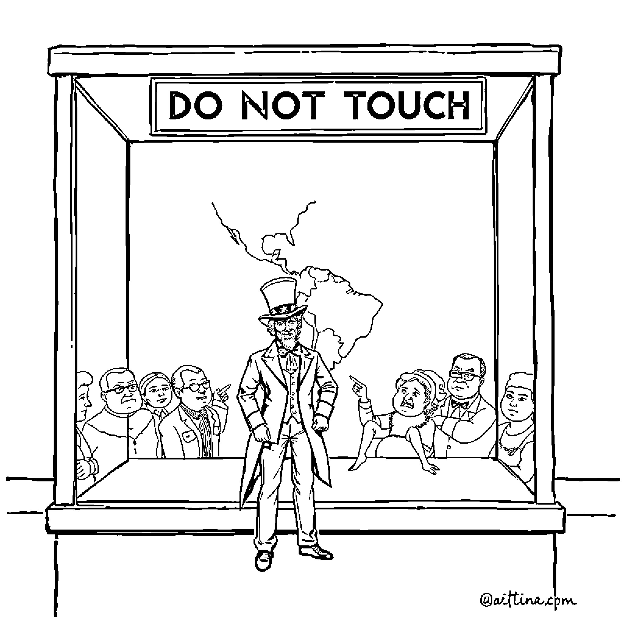 Uncle Sam warns against touching in a crowd Coloring Page (free black-and-white line drawing printable PDF for all, from beginners to advanced learners, including children, teens, adults, and seniors)