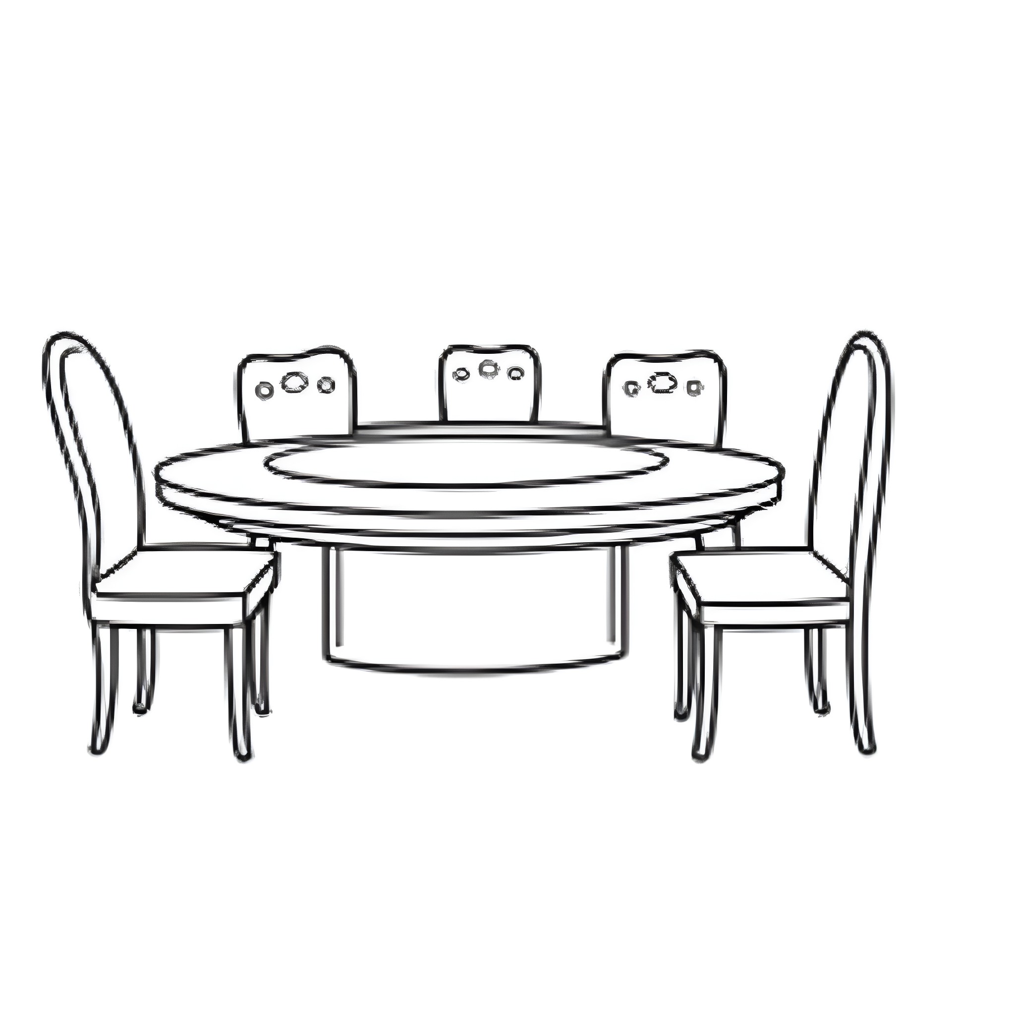 Table with chairs in a dining room setting Coloring Page (free black-and-white line drawing printable PDF for all, from beginners to advanced learners, including children, teens, adults, and seniors)