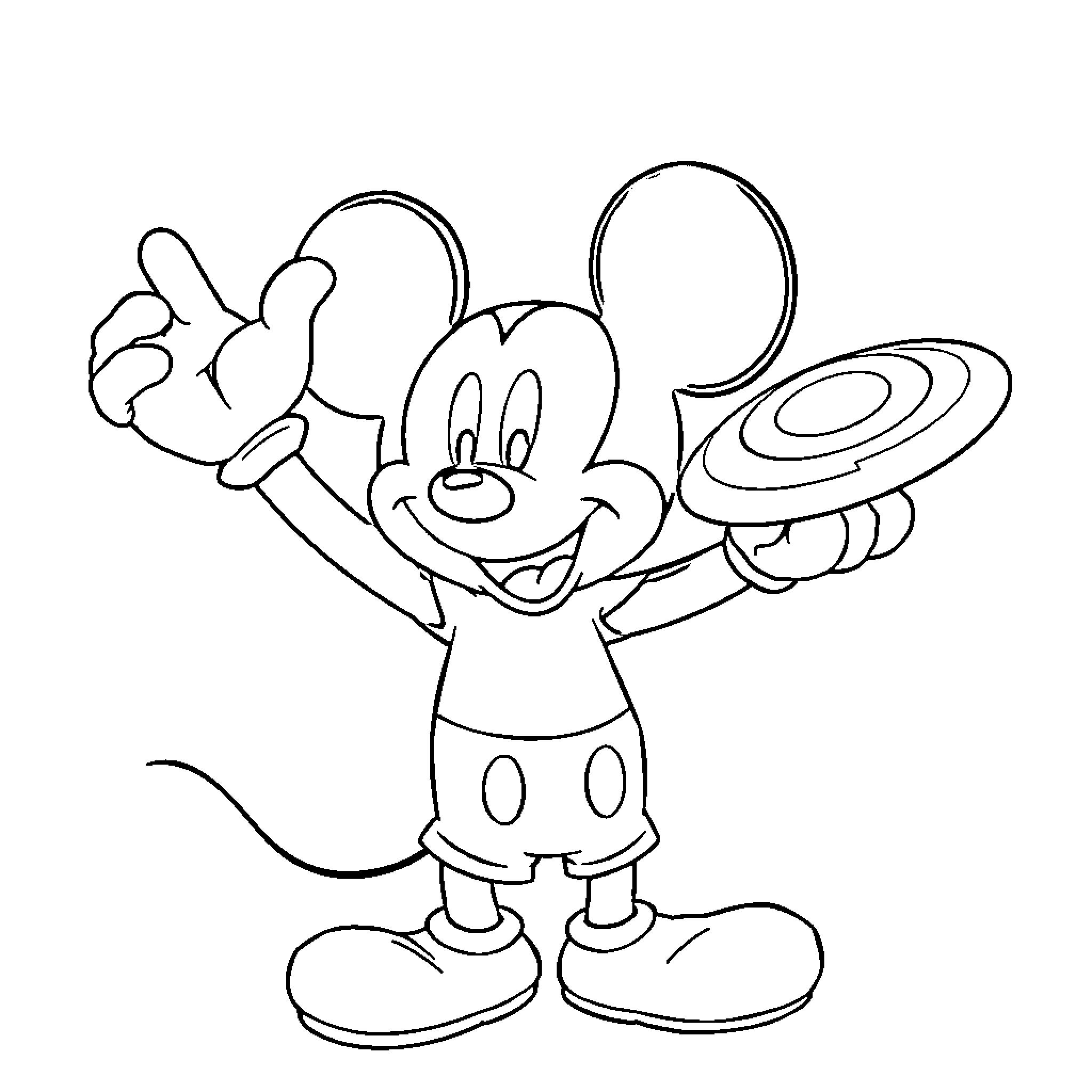 Mickey Mouse dancing with joy Coloring Page (free black-and-white line drawing printable PDF for all, from beginners to advanced learners, including children, teens, adults, and seniors)