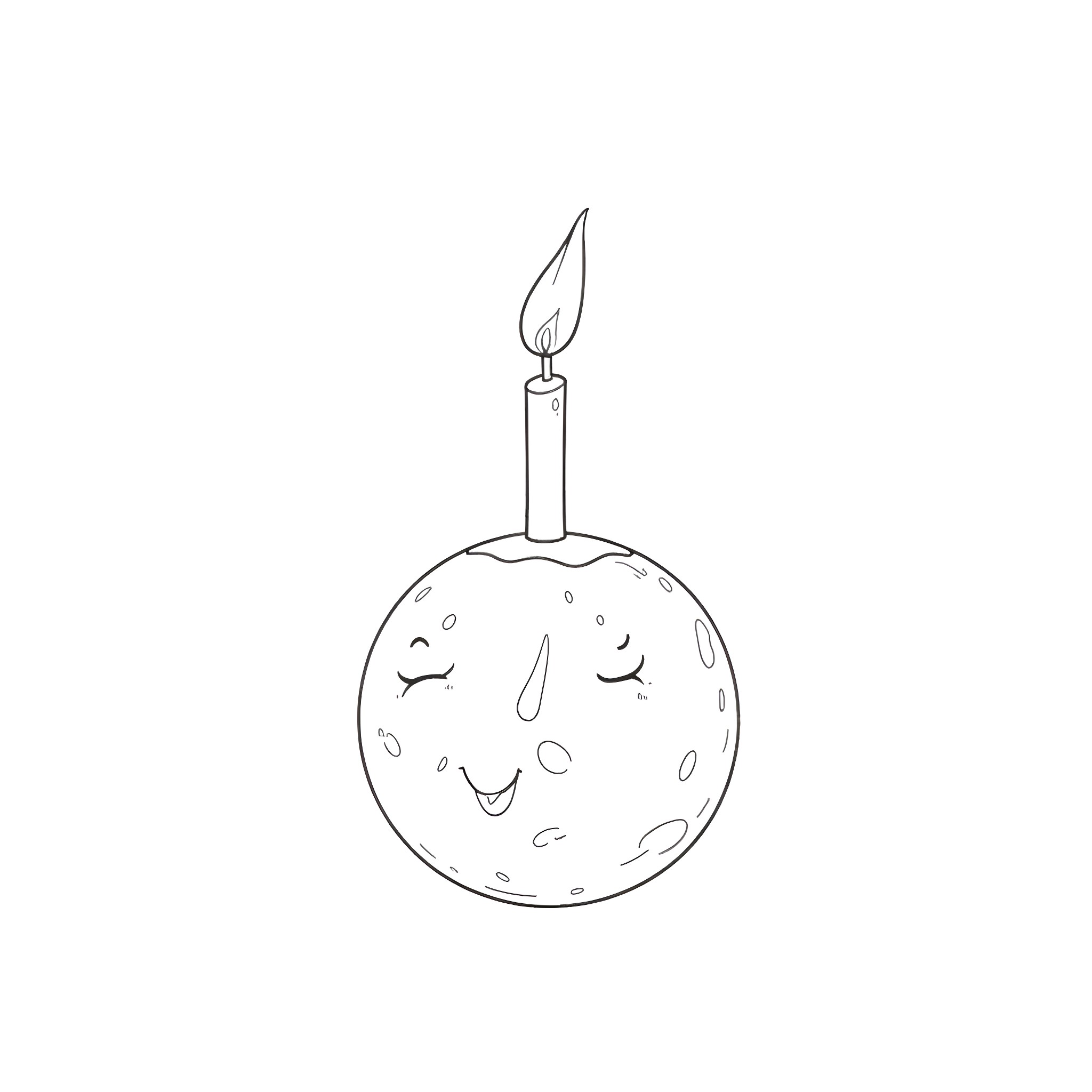 Candle on a Whimsical Moon Coloring Page (free black-and-white line drawing printable PDF for all, from beginners to advanced learners, including children, teens, adults, and seniors)
