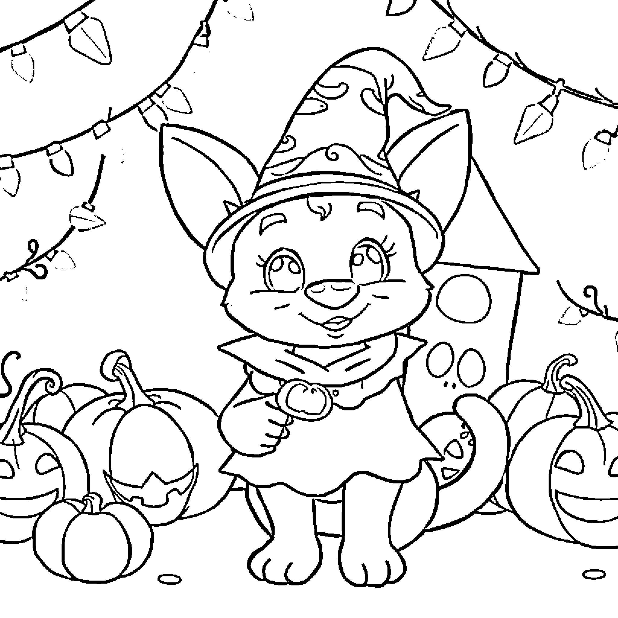 Bluey's Halloween Adventures Coloring Page (free black-and-white line drawing printable PDF for all, from beginners to advanced learners, including children, teens, adults, and seniors)