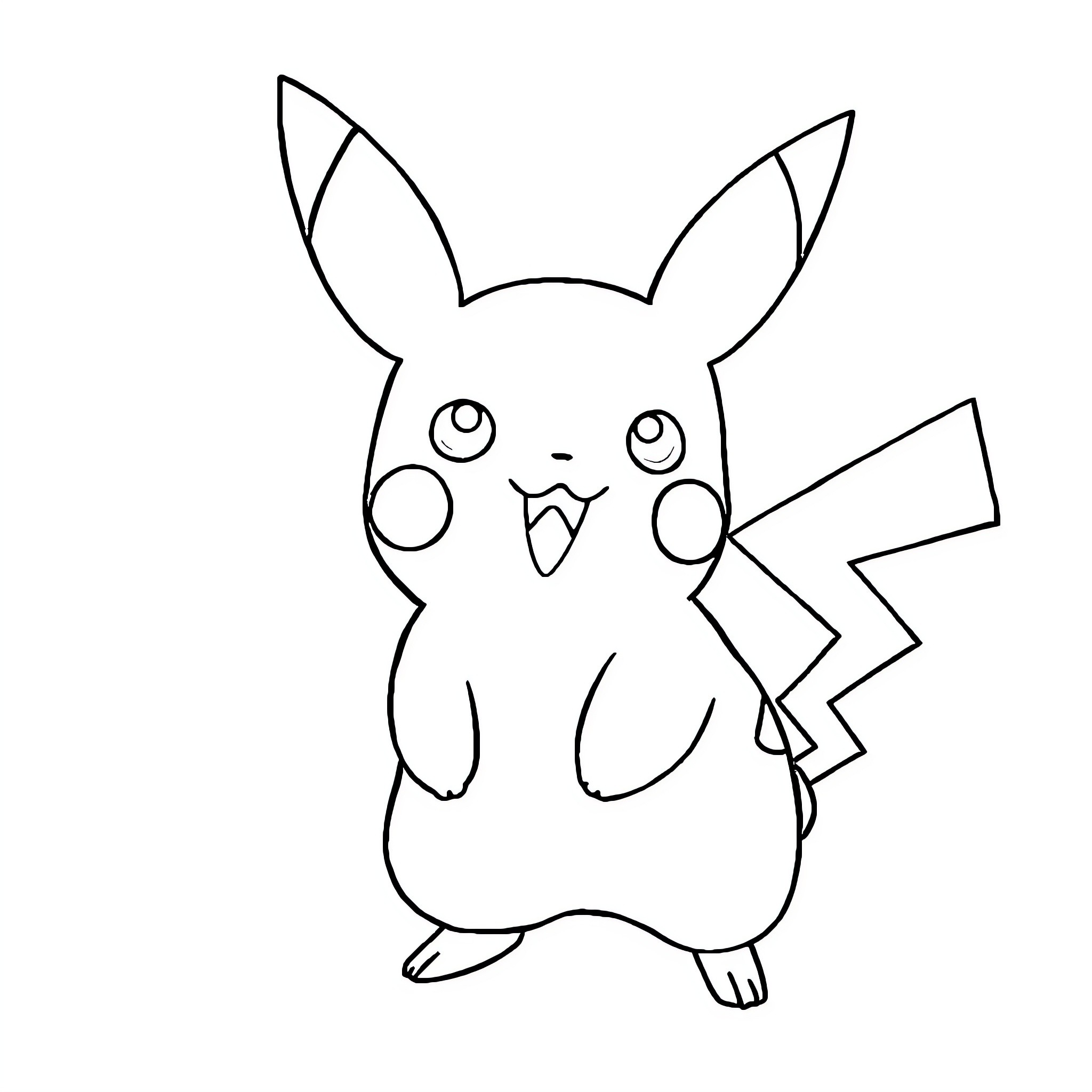 Pikachu character posing in black and white Coloring Page (free black-and-white line drawing printable PDF for all, from beginners to advanced learners, including children, teens, adults, and seniors)