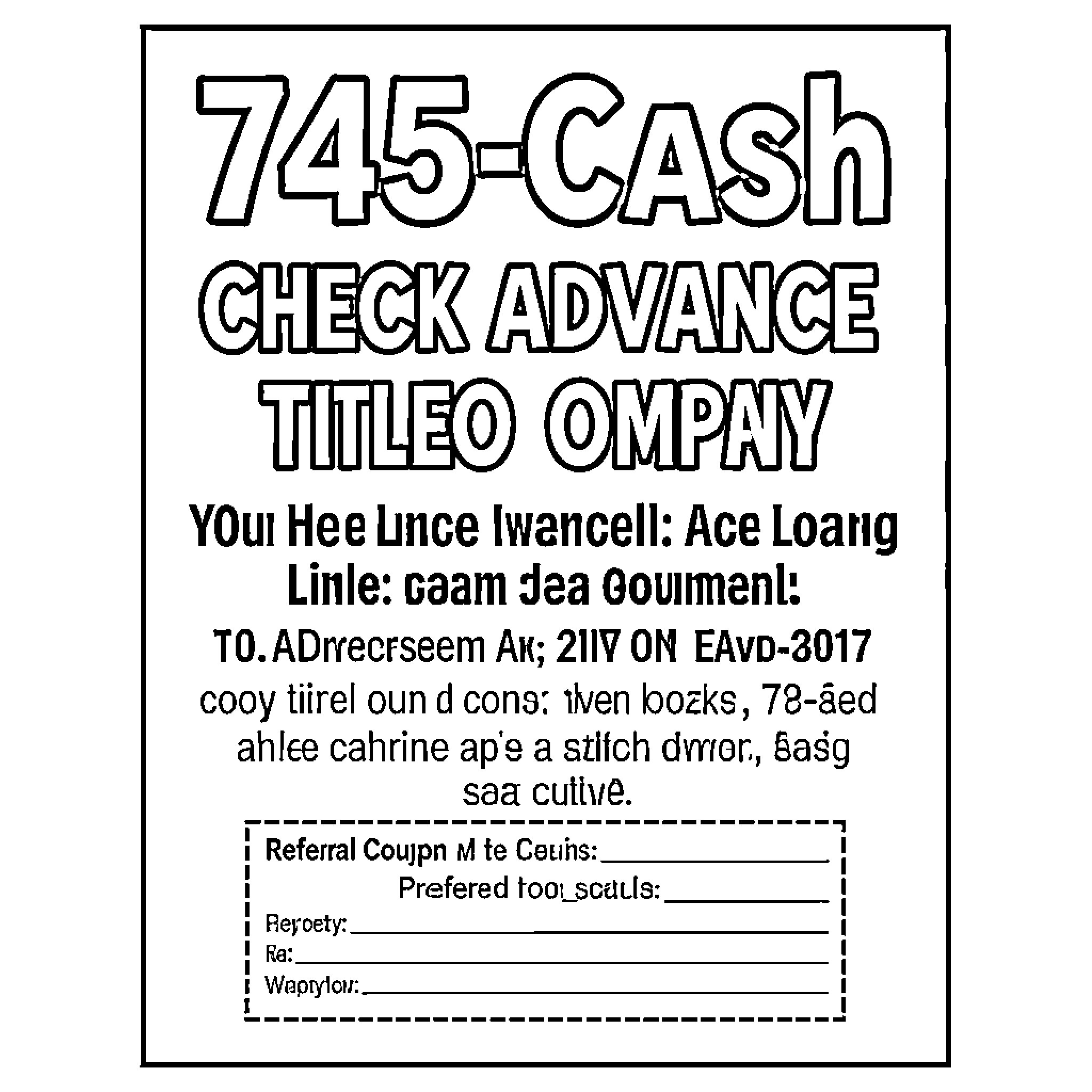 Cash advance check text with instructional details Coloring Page (free black-and-white line drawing printable PDF for all, from beginners to advanced learners, including children, teens, adults, and seniors)
