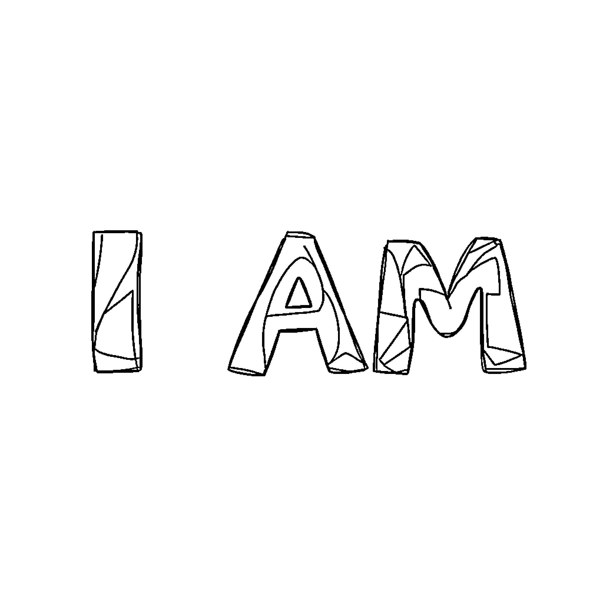 Abstract Geometric Word 'I am' Coloring Page (free black-and-white line drawing printable PDF for all, from beginners to advanced learners, including children, teens, adults, and seniors)
