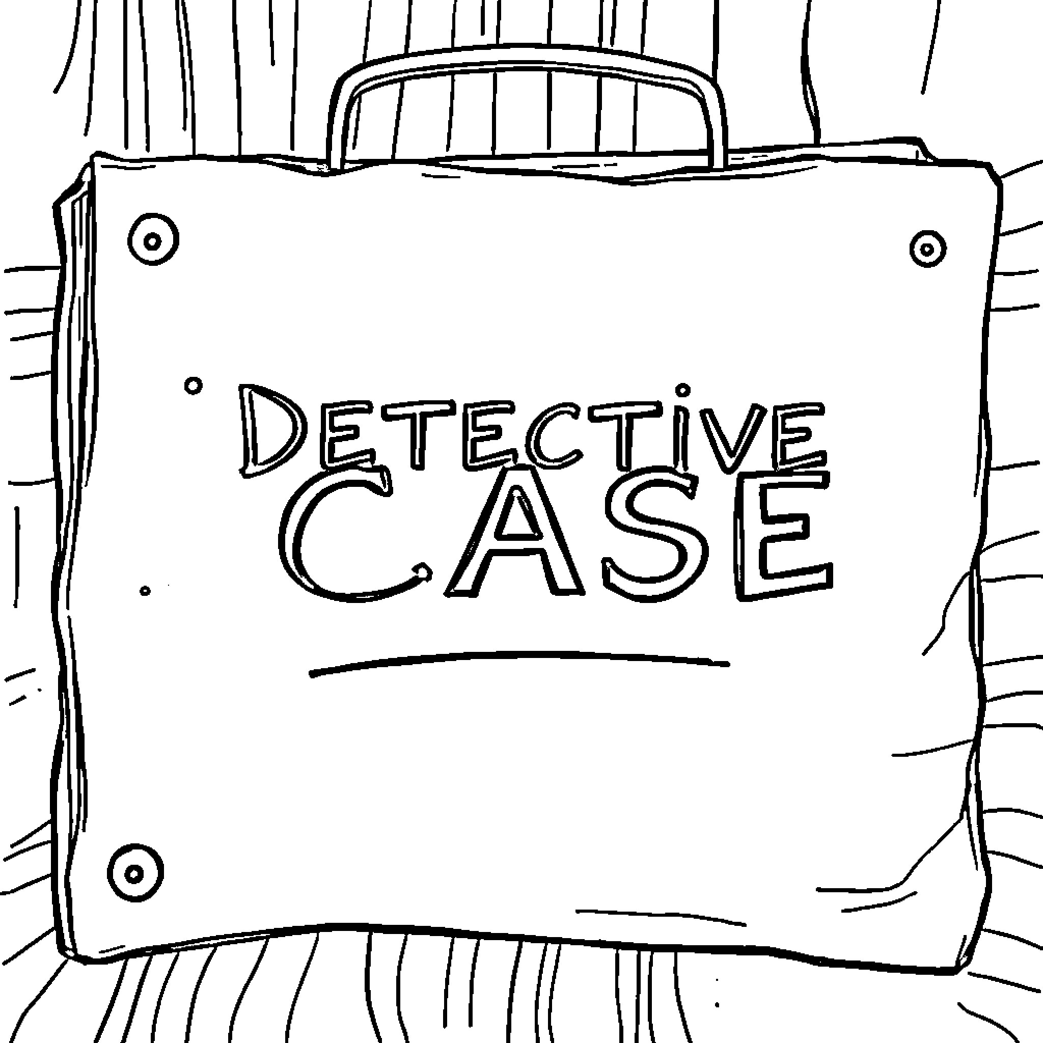 Detective's Briefcase with Mystery Clues Coloring Page (free black-and-white line drawing printable PDF for all, from beginners to advanced learners, including children, teens, adults, and seniors)
