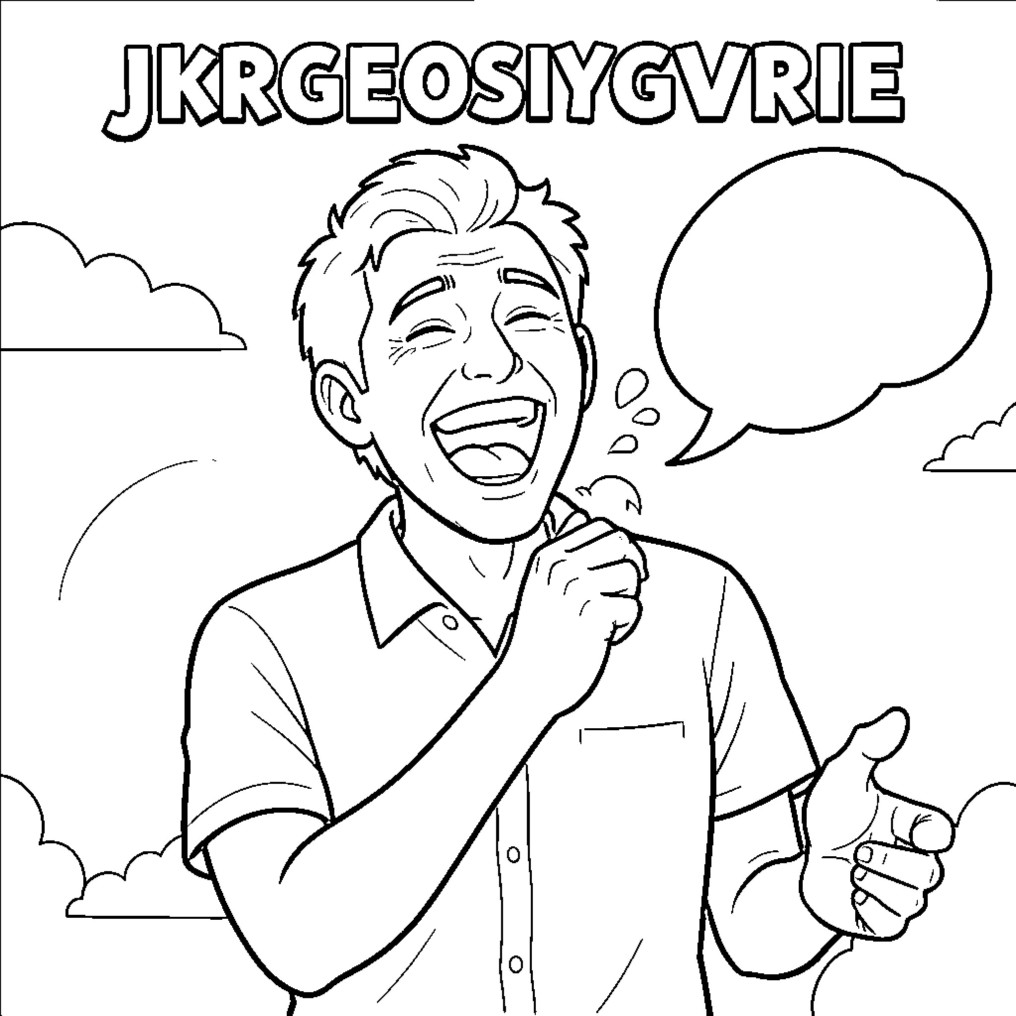Farting man laughing loudly outdoors Coloring Page (free black-and-white line drawing printable PDF for all, from beginners to advanced learners, including children, teens, adults, and seniors)