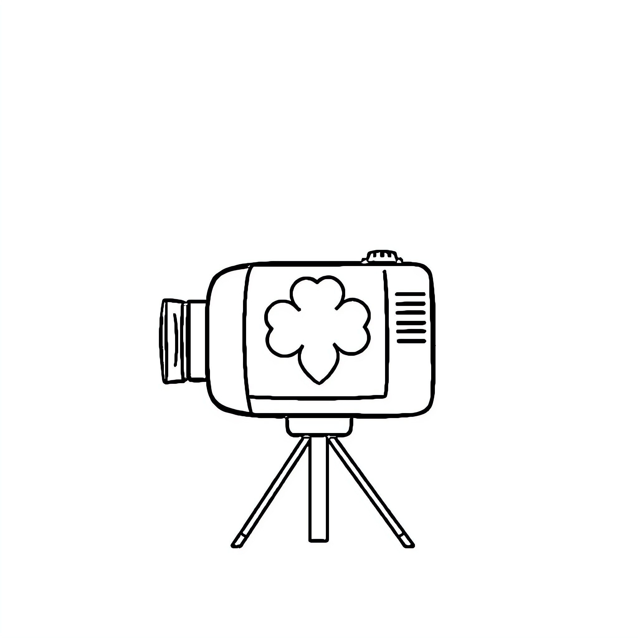 Projector displaying a four-leaf clover symbol Coloring Page (free black-and-white line drawing printable PDF for all, from beginners to advanced learners, including children, teens, adults, and seniors)