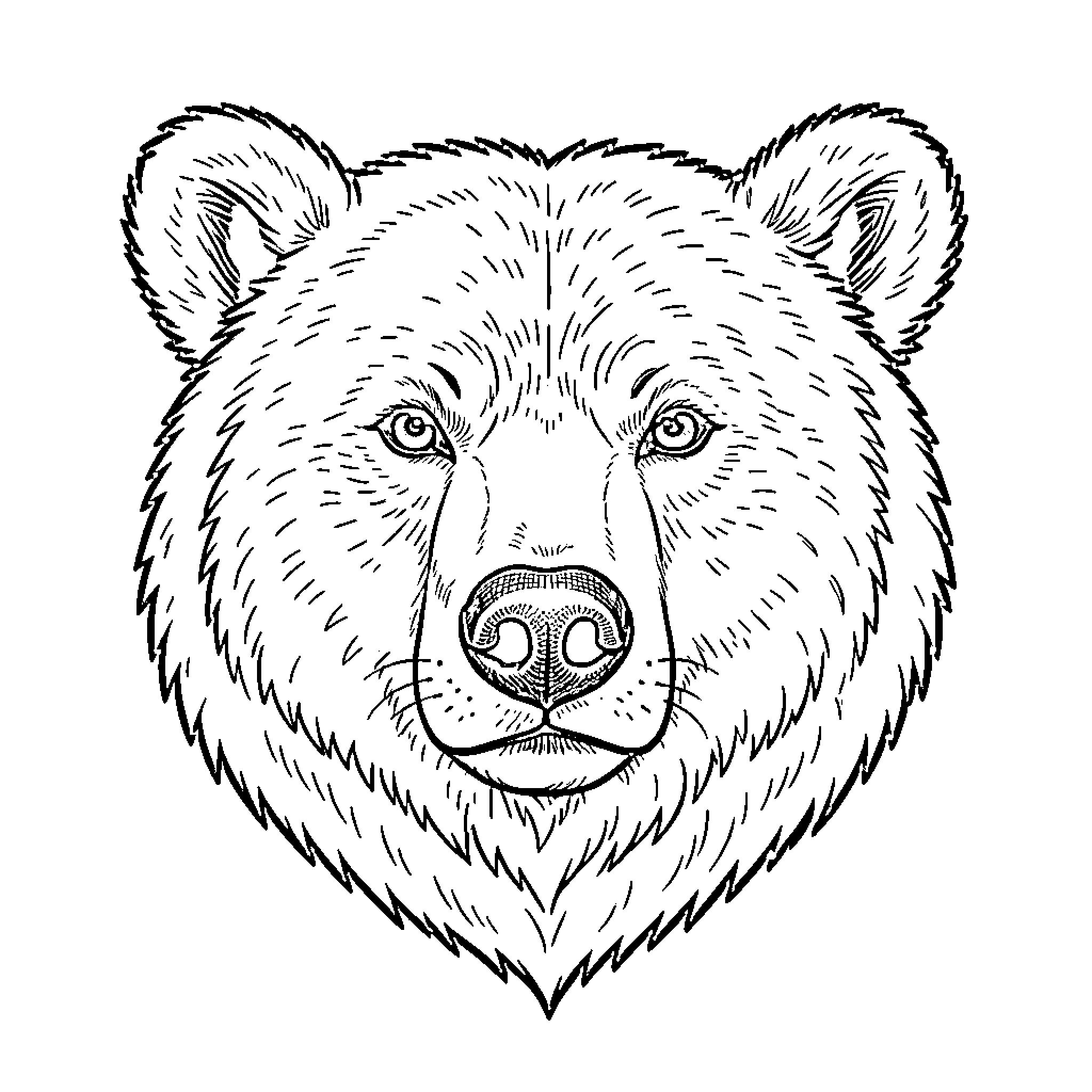 Bear staring forward with a calm expression Coloring Page (free black-and-white line drawing printable PDF for all, from beginners to advanced learners, including children, teens, adults, and seniors)