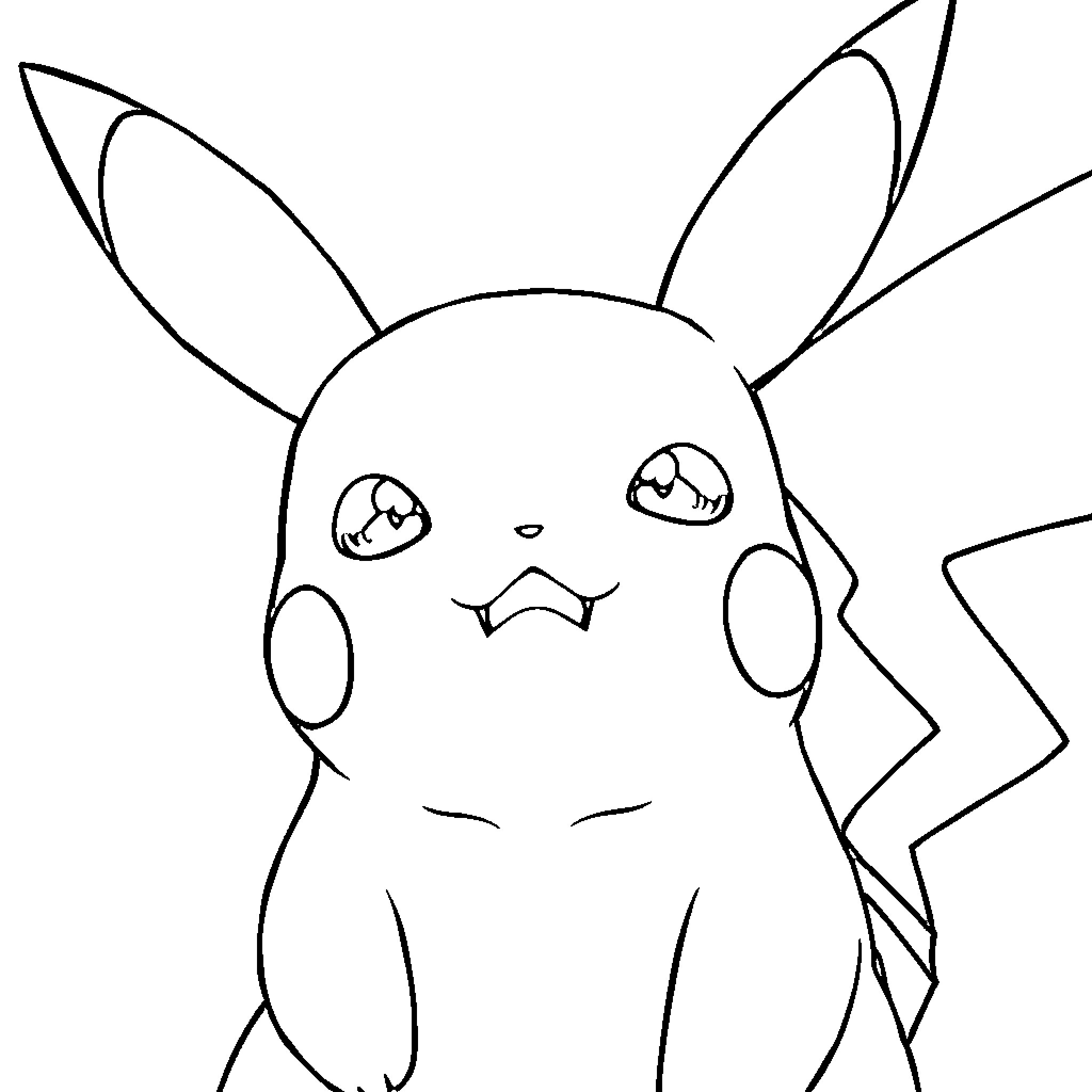 Pikachu in a simple line drawing Coloring Page (free black-and-white line drawing printable PDF for all, from beginners to advanced learners, including children, teens, adults, and seniors)