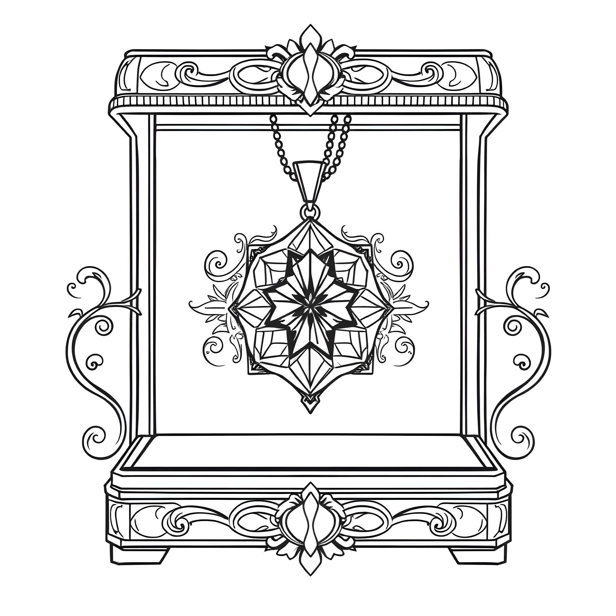 Gemstone pendant in ornate frame Coloring Page (free black-and-white line drawing printable PDF for all, from beginners to advanced learners, including children, teens, adults, and seniors)